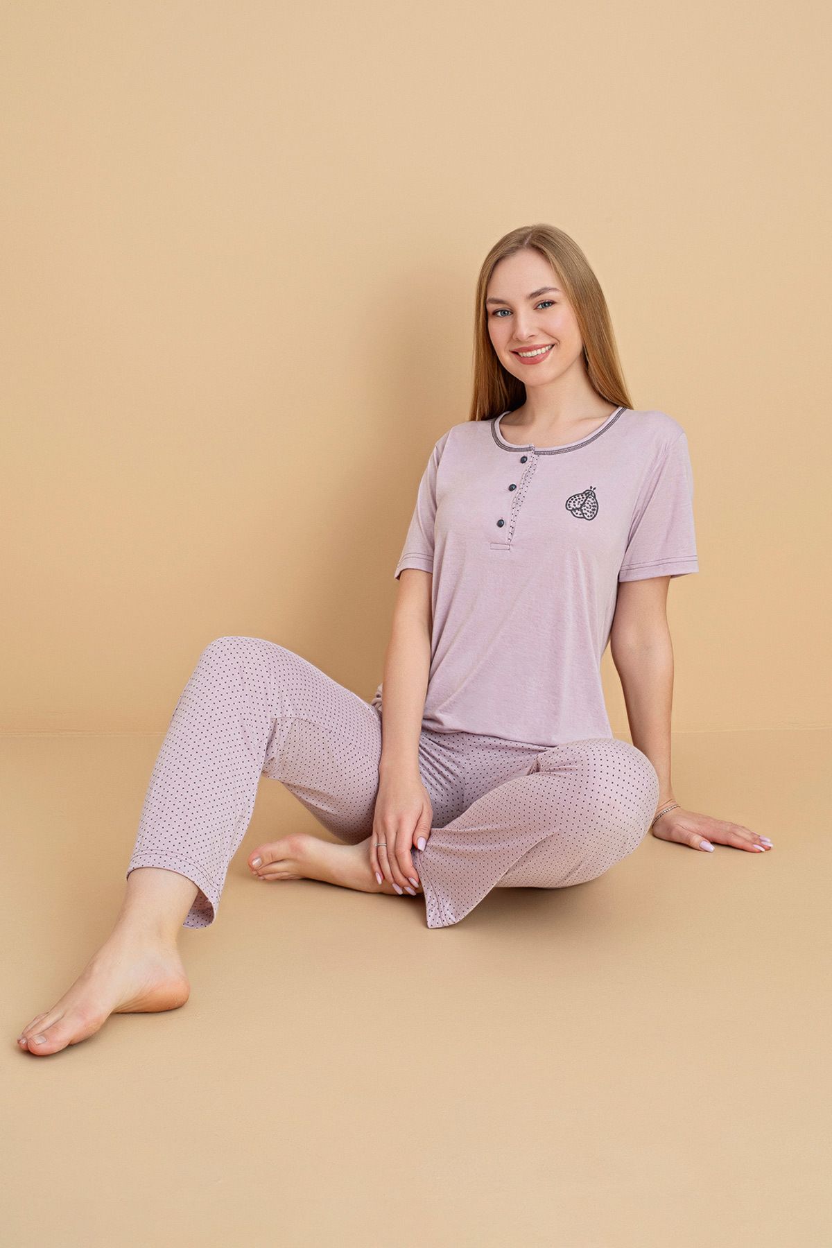Fulla Moda Uğur Böceği Desenli Kısa Kollu Pijama Takımı