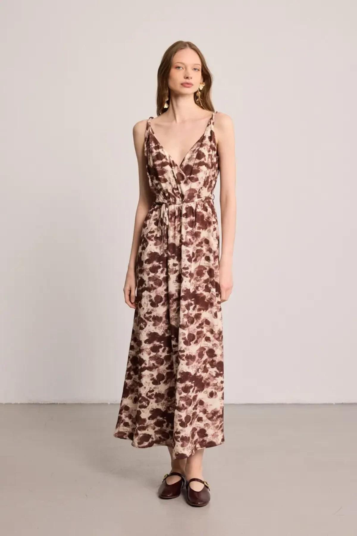 Butterfly Collection Anvelop Cut Long Dress - Brown