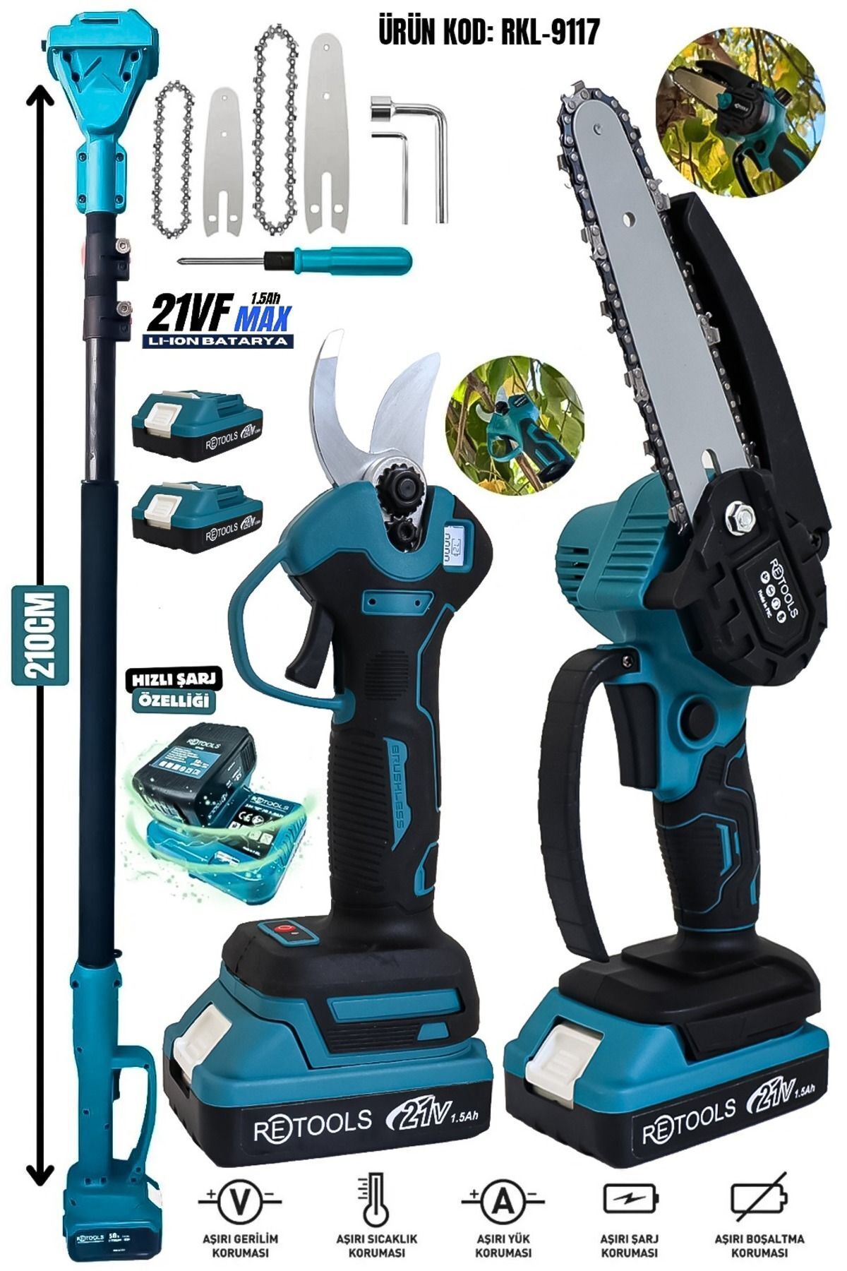 Genel Markalar 2'Lİ SET TESTERE VE MAKAS TELESKOPİK UZATMALI