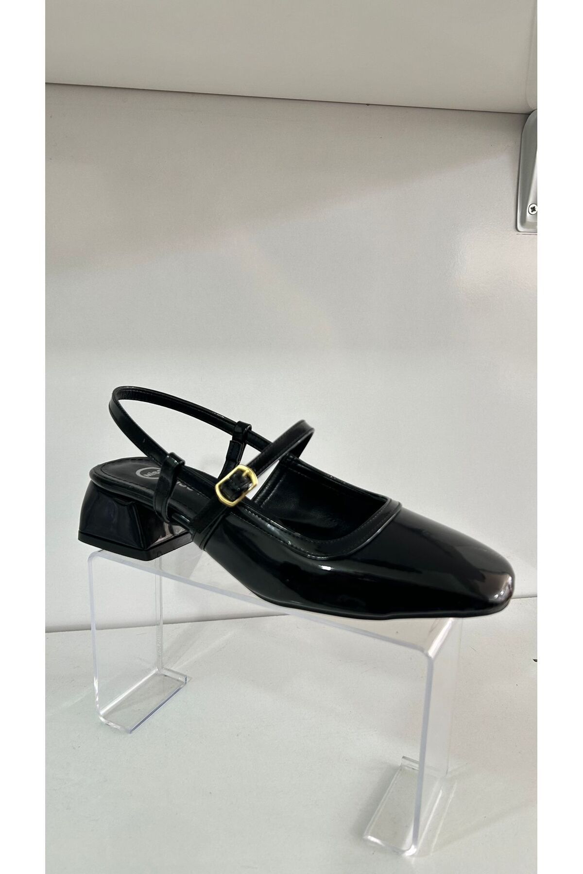 ÖZDE shoes Siyah RUGAN CİLT Kumaş Kısa Blok Topuklu Babet Ayakkabı