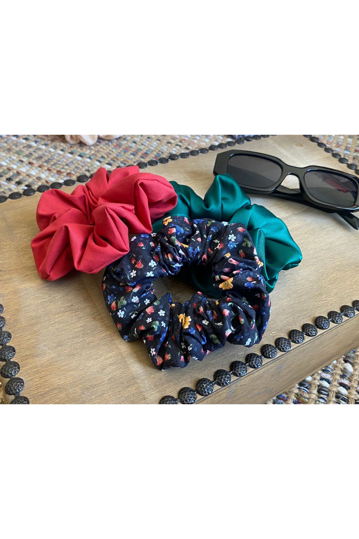 Amore De Fiori Çiçek Desenli Scrunchie Toka Set 3'lü