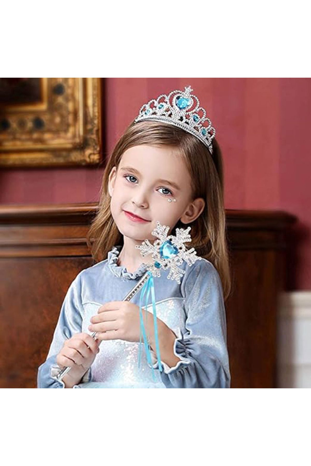 Avantaj Kapıda Karlar Ülkesi Elsa Mavi Kalp Tacı ve Kar Temalı Asa 2 li Set