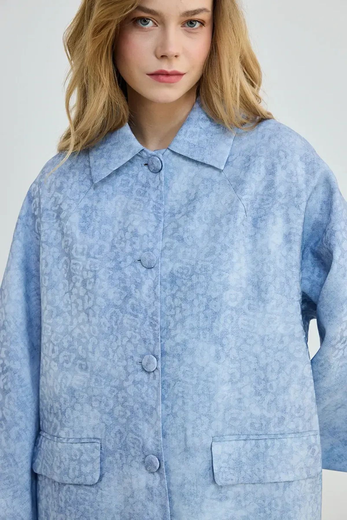 Gusto-Blue Patterned Viscose Kaftan 3