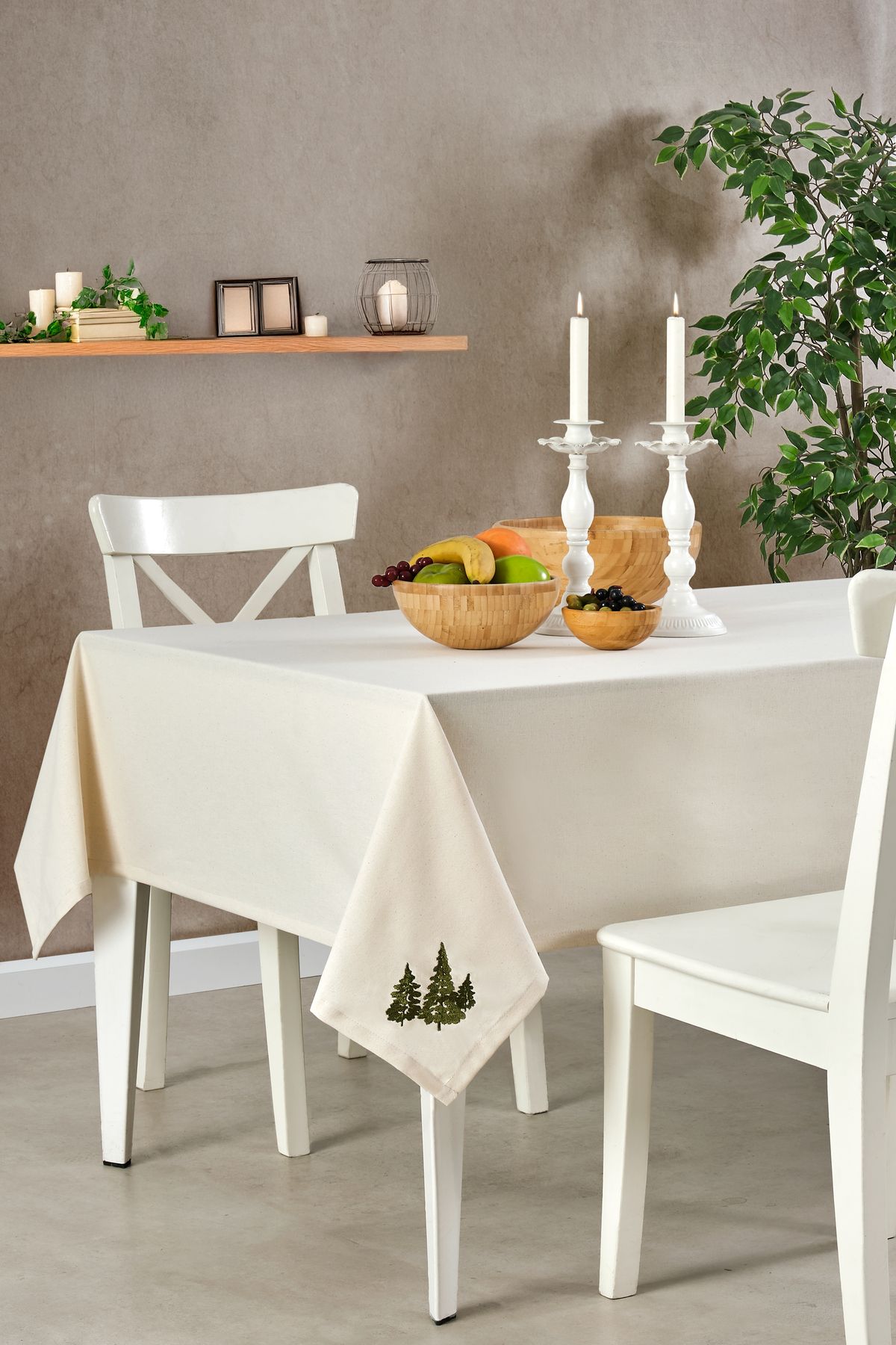 ASDİVA Ağaç Desen Nakışlı Premıum Masa Örtüsü 140x250