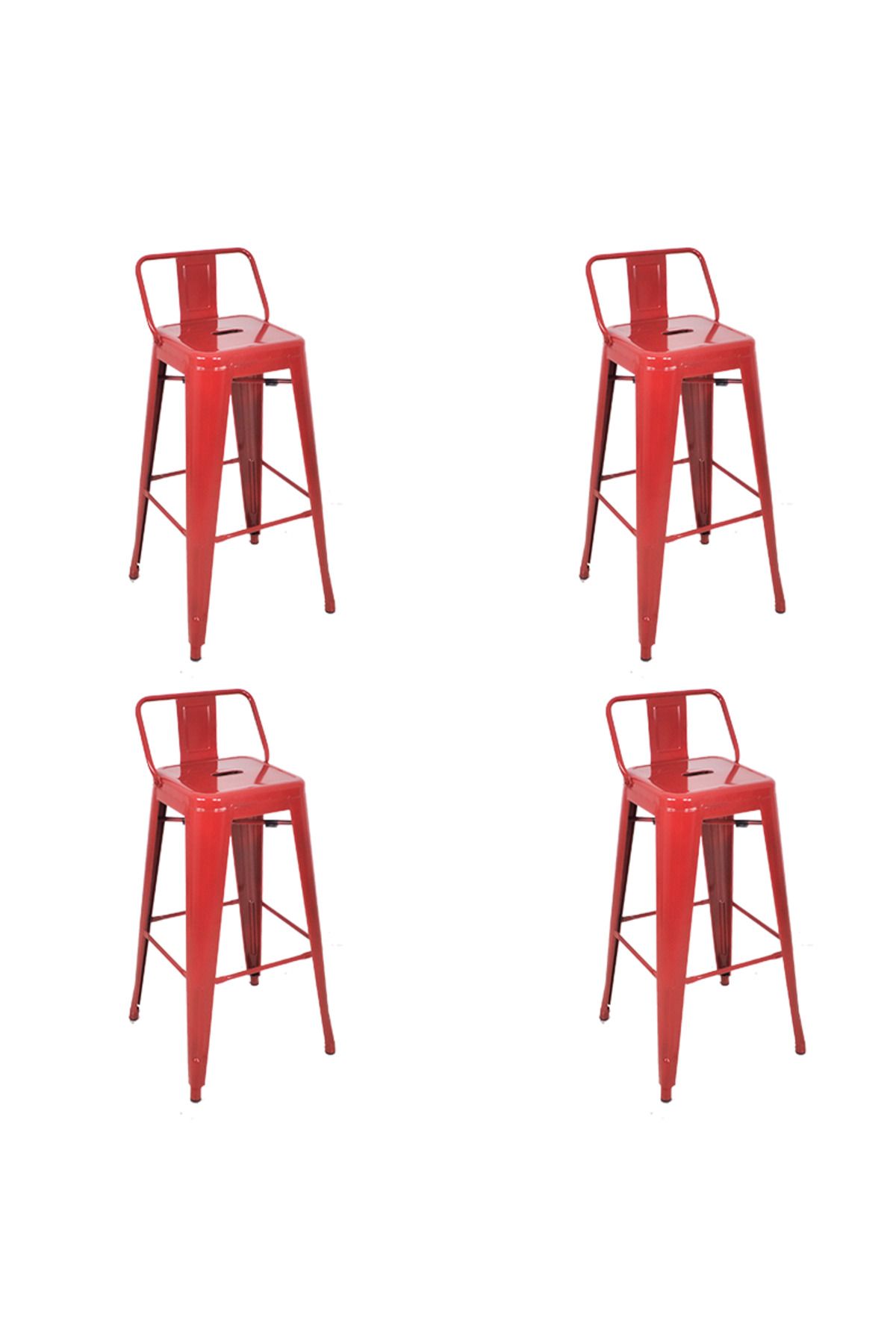 Komposan Tolix Sırtlı Metal Bar Tabure(4Adet)