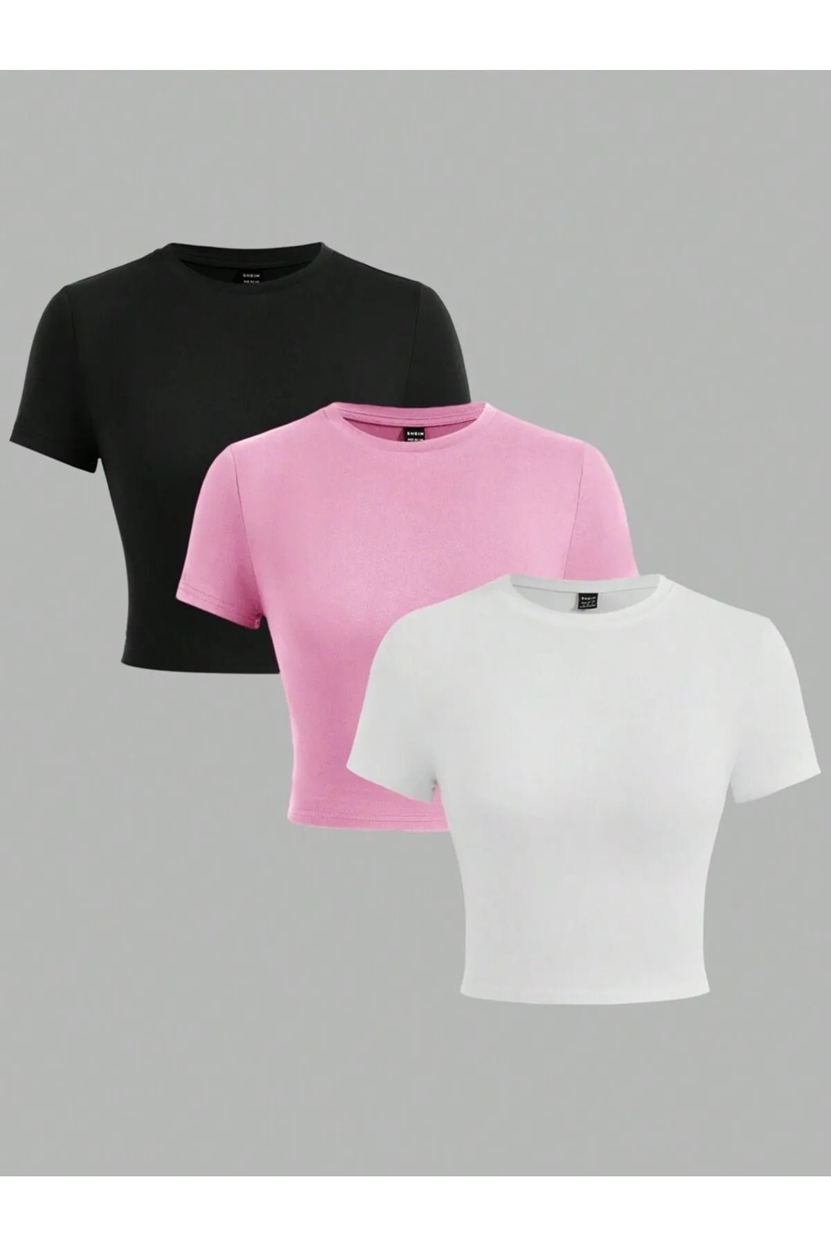 ZİYMO 3'lü Kadın Bisiklet Yaka Likralı Kısa Kol Body Crop Bluz