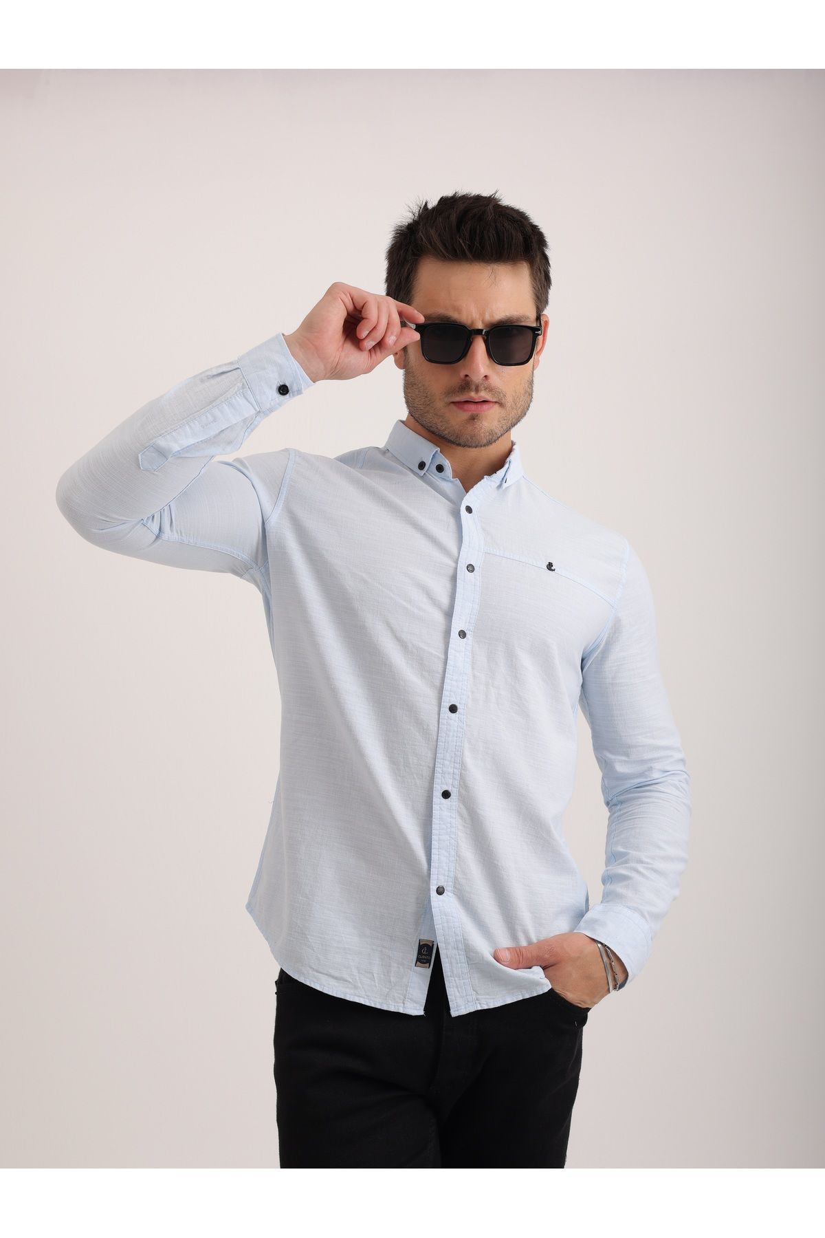 Sabe Erkek Slim Fit Mavi Şık ve Rahat Keten Gömlek