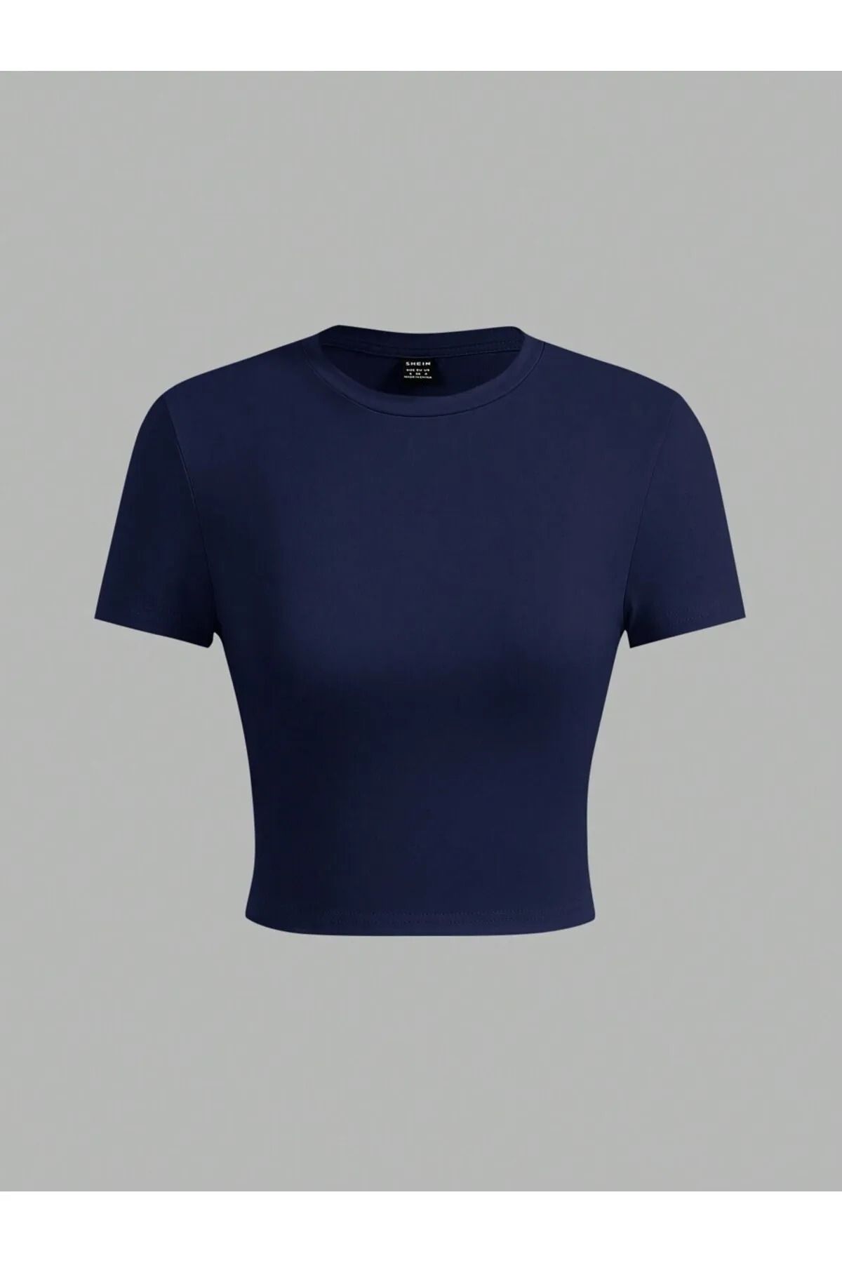ZİYMO Kadın Bisiklet Yaka Likralı Kısa Kol Body Crop Bluz