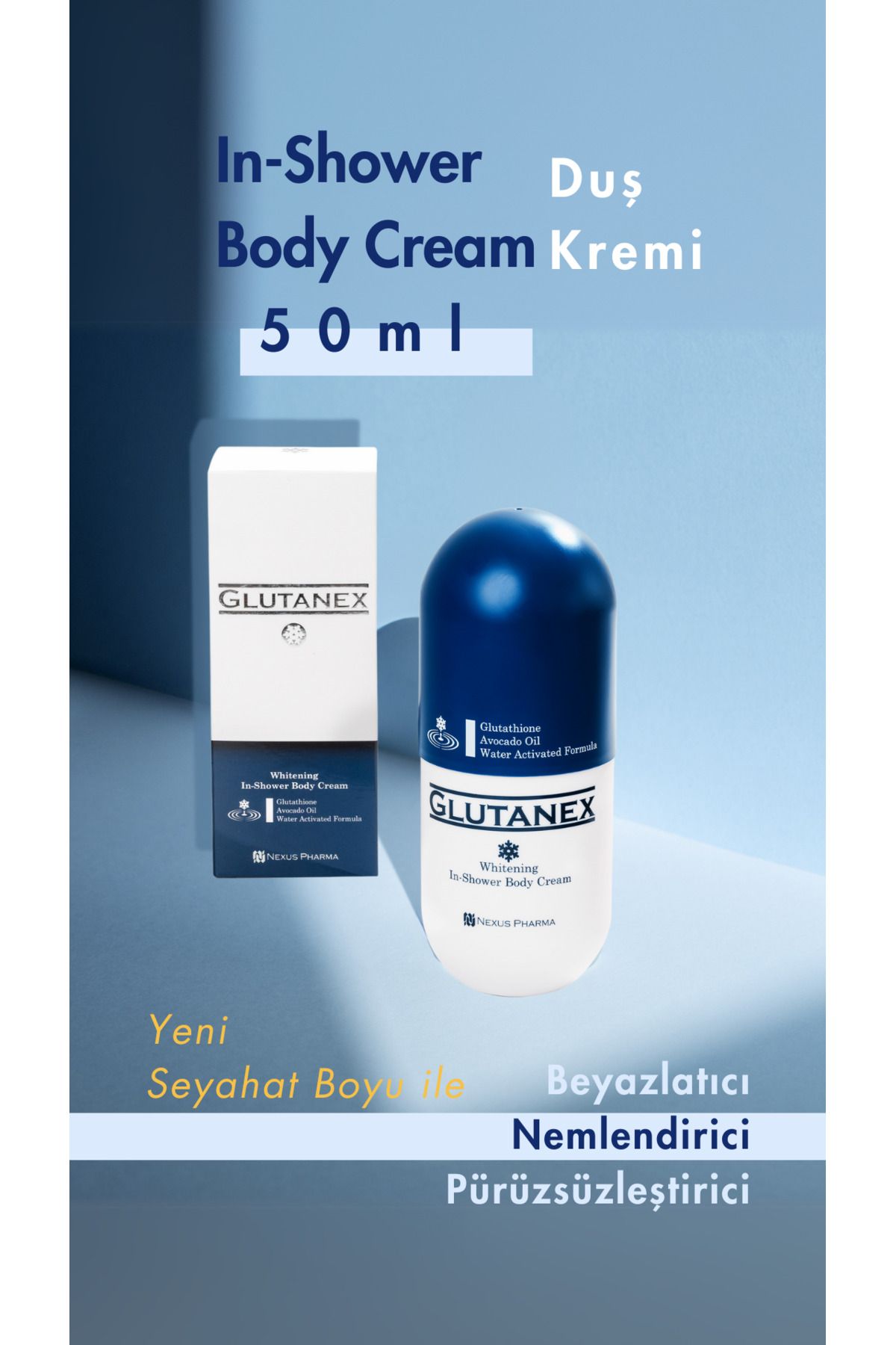 GLUTANEX Seyahat Boy Duşta Vücut Kremi Glutatyonlu Avokado Yağı İçerikli 50 ml