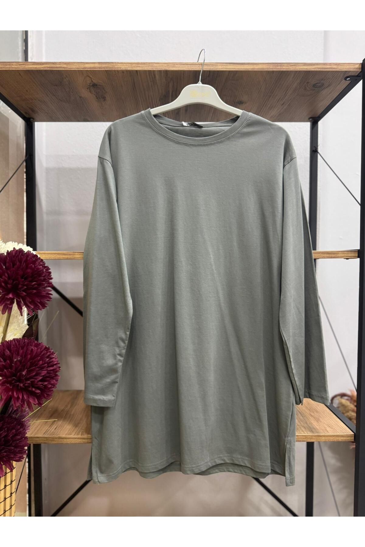 ÖZNE BUTİK Kadın %100 Pamuklu Bisiklet Yaka Basic Penye Tunik