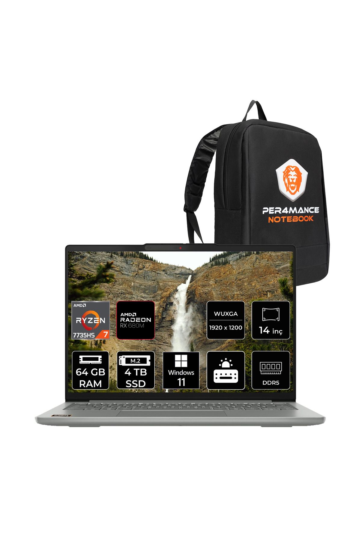 LENOVO Ideapad Slim 5 R7 7735HS 64GB DDR5 4TB SSD Radeon Graphics 14'' WUXGA W11P Dizüstü Laptop