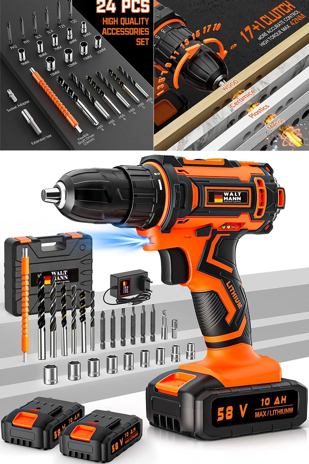 teknotrust Germany XGT Orange 58 V 10 Amper Münich Lİ-ON Bakır Şanzuman Akülü Vidalama Matkap+ Super Set