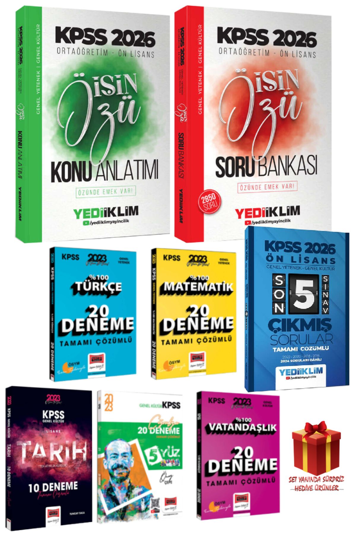 Yediiklim Yayınları 2026 Yediiklim KPSS Ortaöğretim Ön Lisans Konu Anlatım+Soru Bankası+Çıkmış Soru+Deneme Seti+Hediye