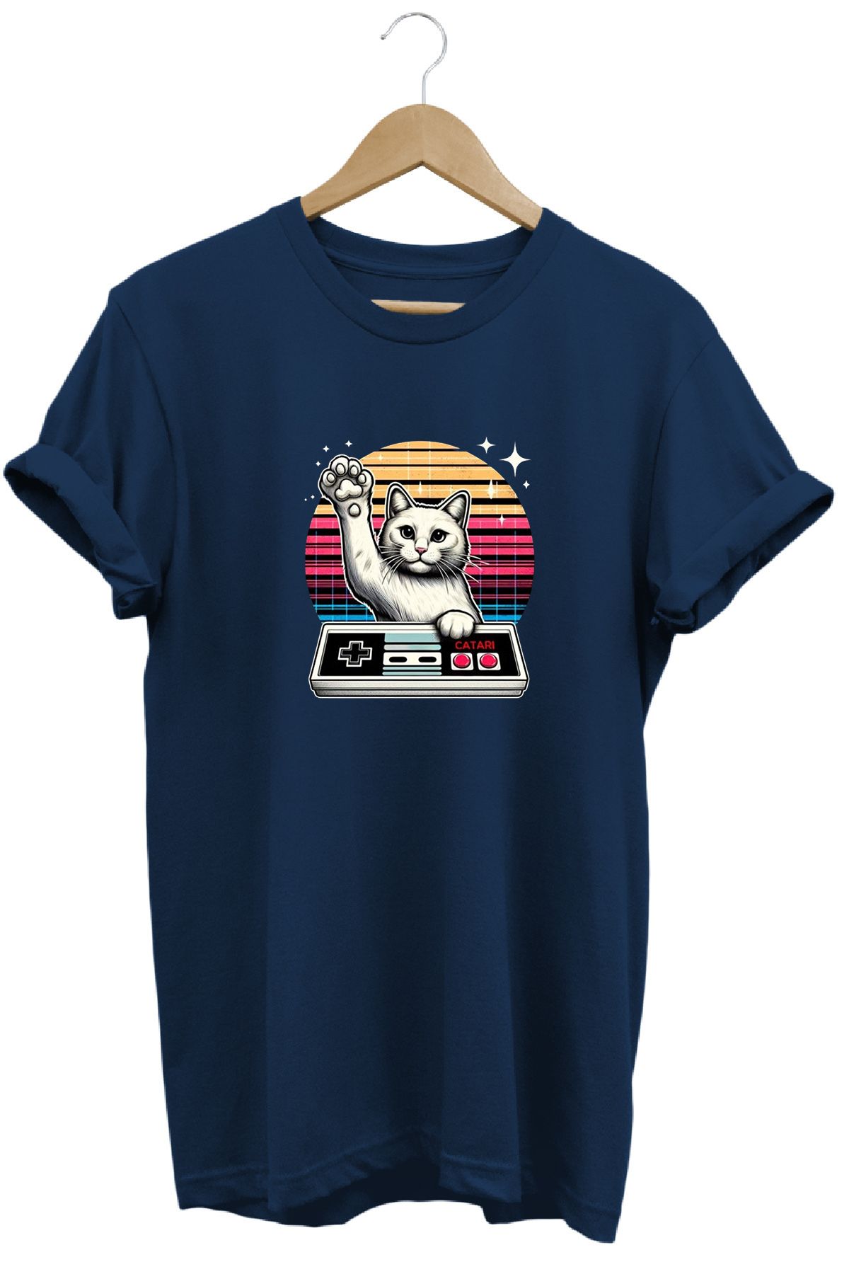 remonz Catari Kedi Baskılı %100 Pamuk Regular Fit Bisiklet Yaka T-shirt