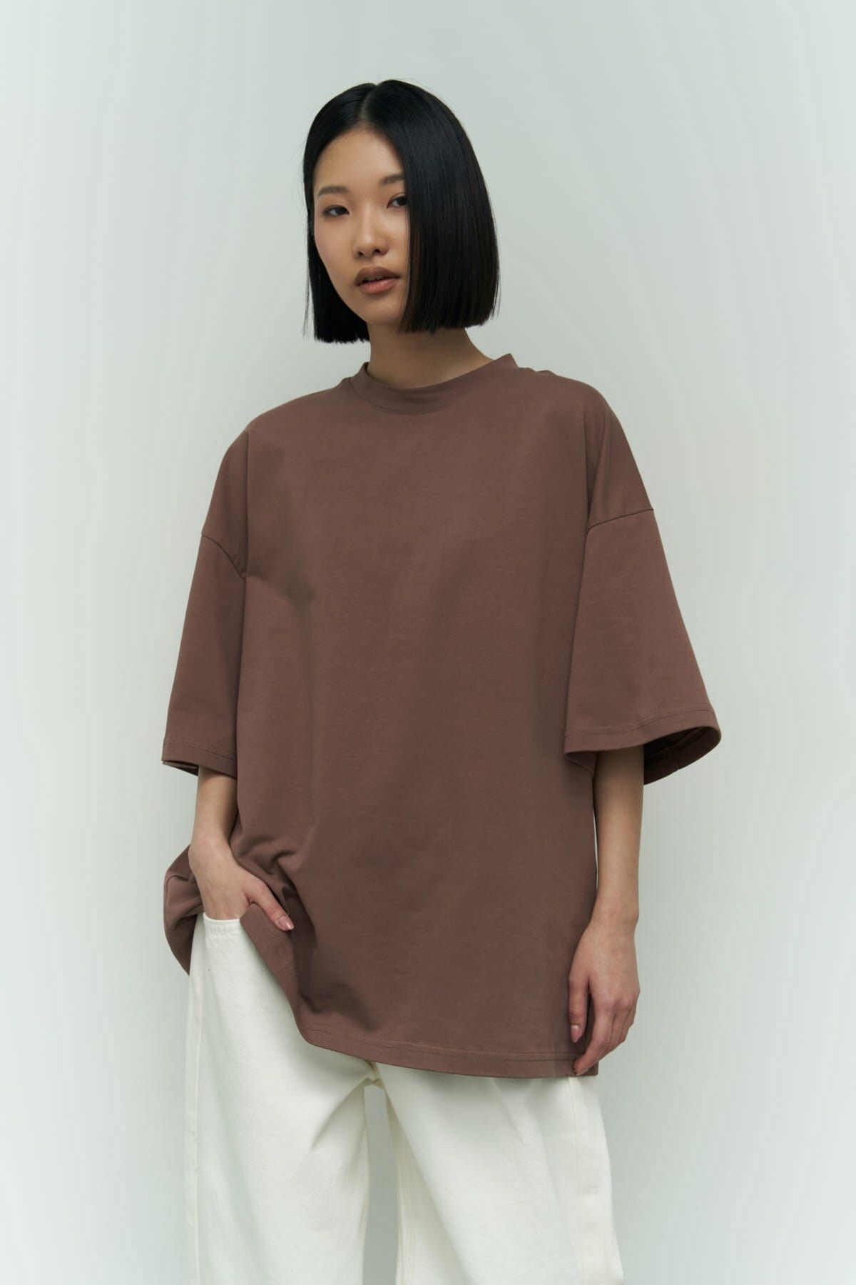 MAİ COLLECTİON-Mama Brown Color Oversize T-Shirt 7