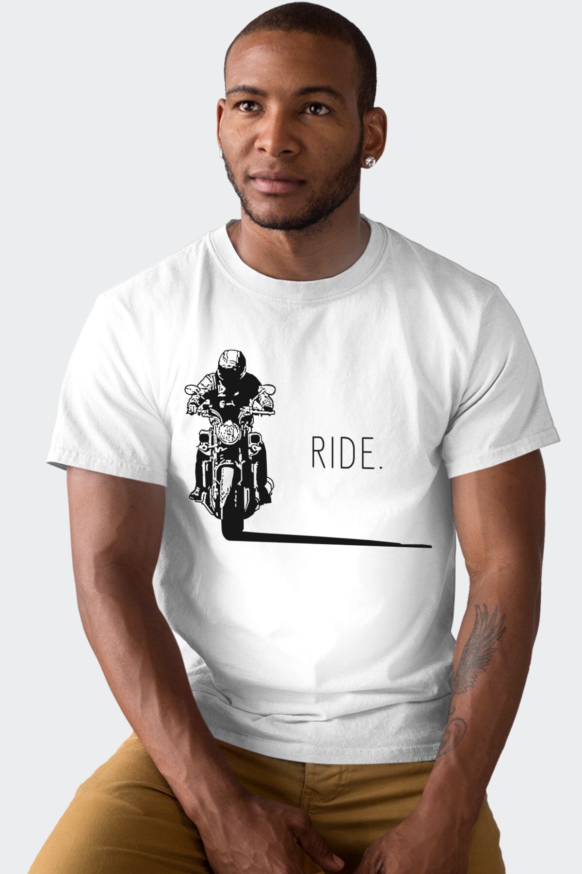 ROCKANDROLL Moto Gölgesi Beyaz Kısa Kollu Erkek T-shirt