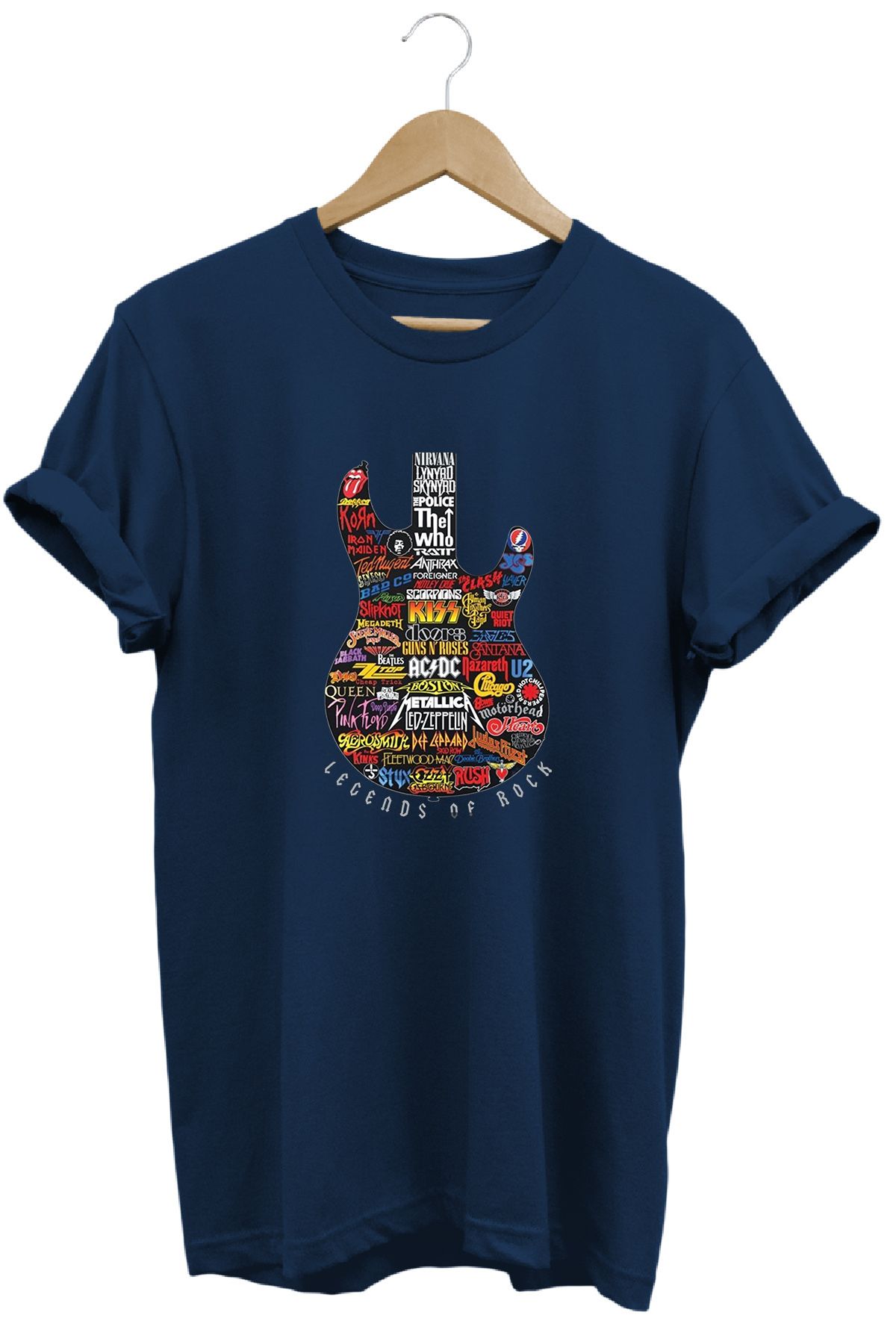 remonz Legends of Rock Rock Efsaneleri Baskılı %100 Pamuk Regular Fit Bisiklet Yaka T-shirt