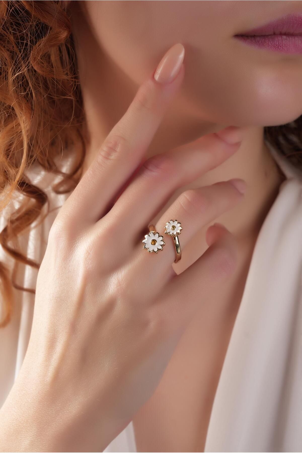 Çlk Accessories Premium Ayarlanabilir İki Sıra Papatya Yüzük 1483