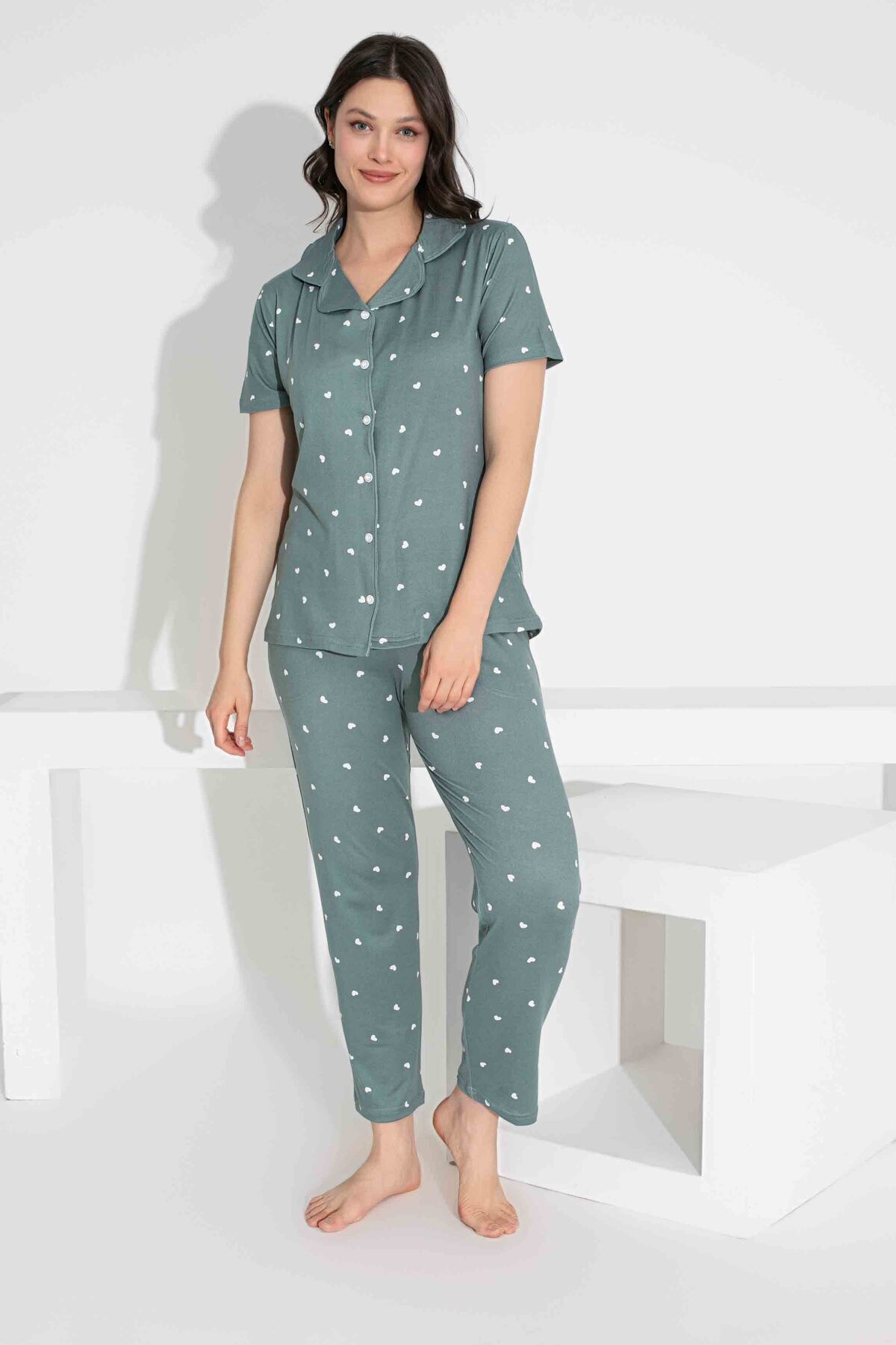 Tarık-Mother Daughter Combination Short Sleeve Shirt Long Bottom Milan Fabric Medium Thick Pajamas Set-2909 3