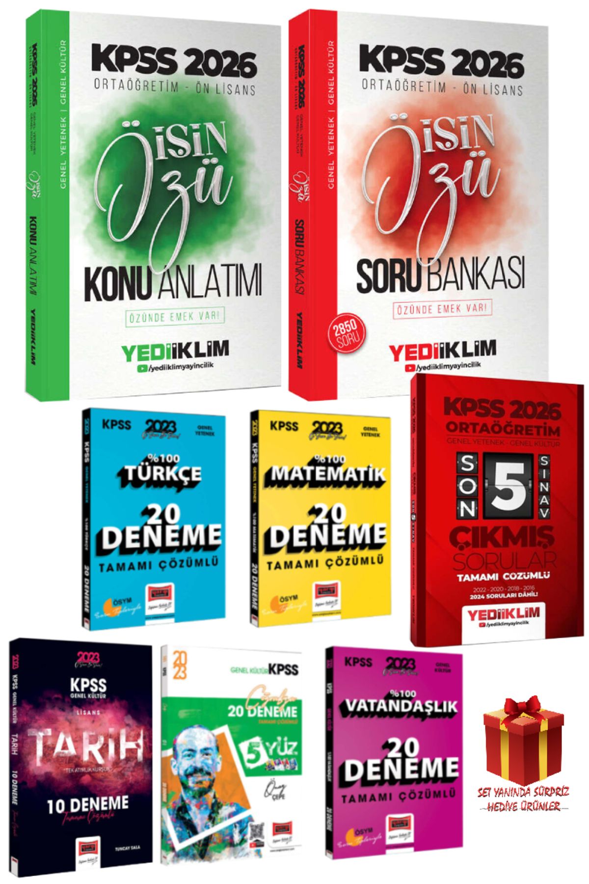 Yediiklim Yayınları 2026 Yediiklim KPSS Ortaöğretim Ön Lisans Konu Anlatım+Soru Bankası+Çıkmış Soru+Deneme Seti+Hediye
