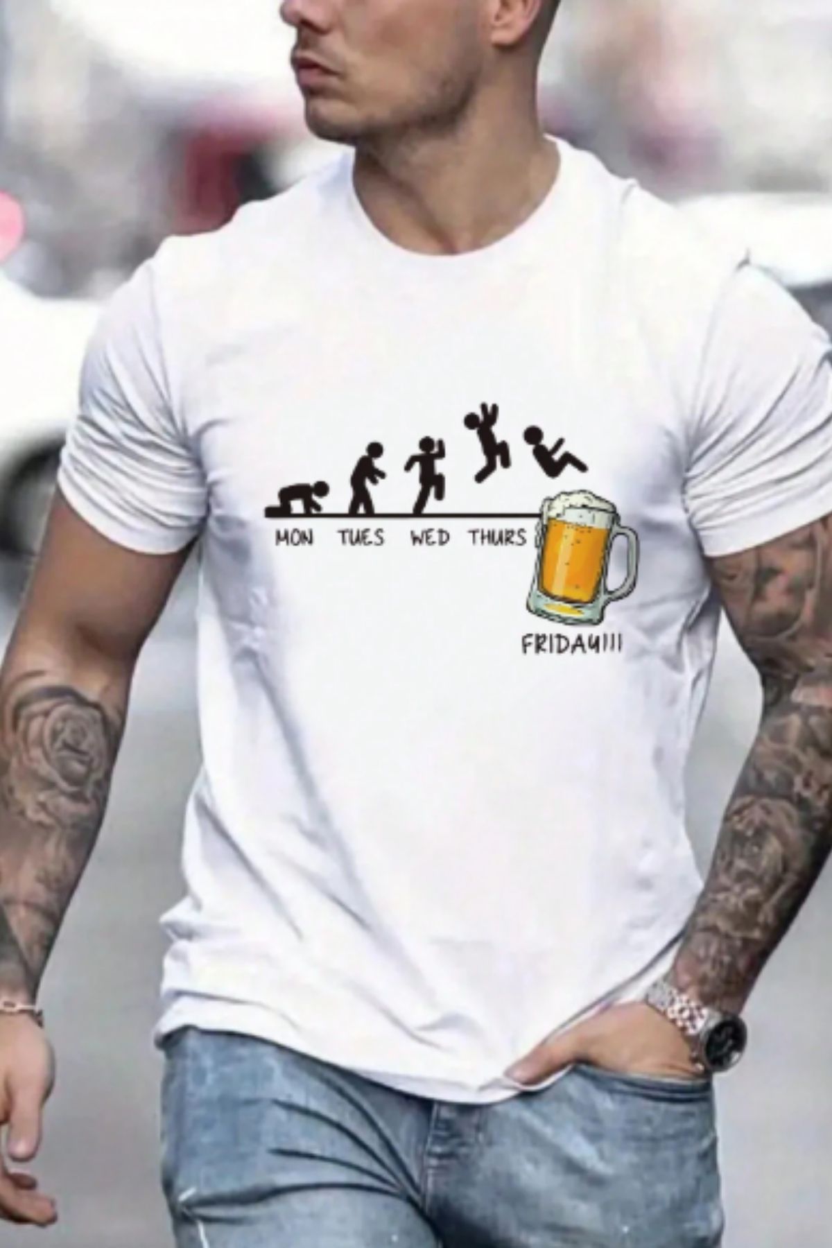 NEMESA ERKEK English Days (İngilizce Günler) Baskılı Oversize Düşük Kol Bisiklet Yaka T-Shirt