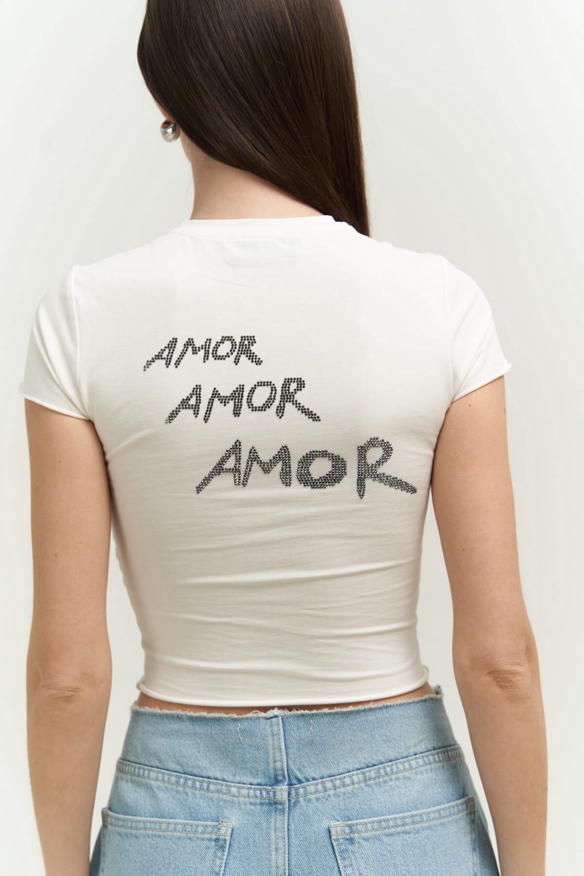 MAİ COLLECTİON-El Amor Weißes Crop Top aus gekämmter Baumwolle 3