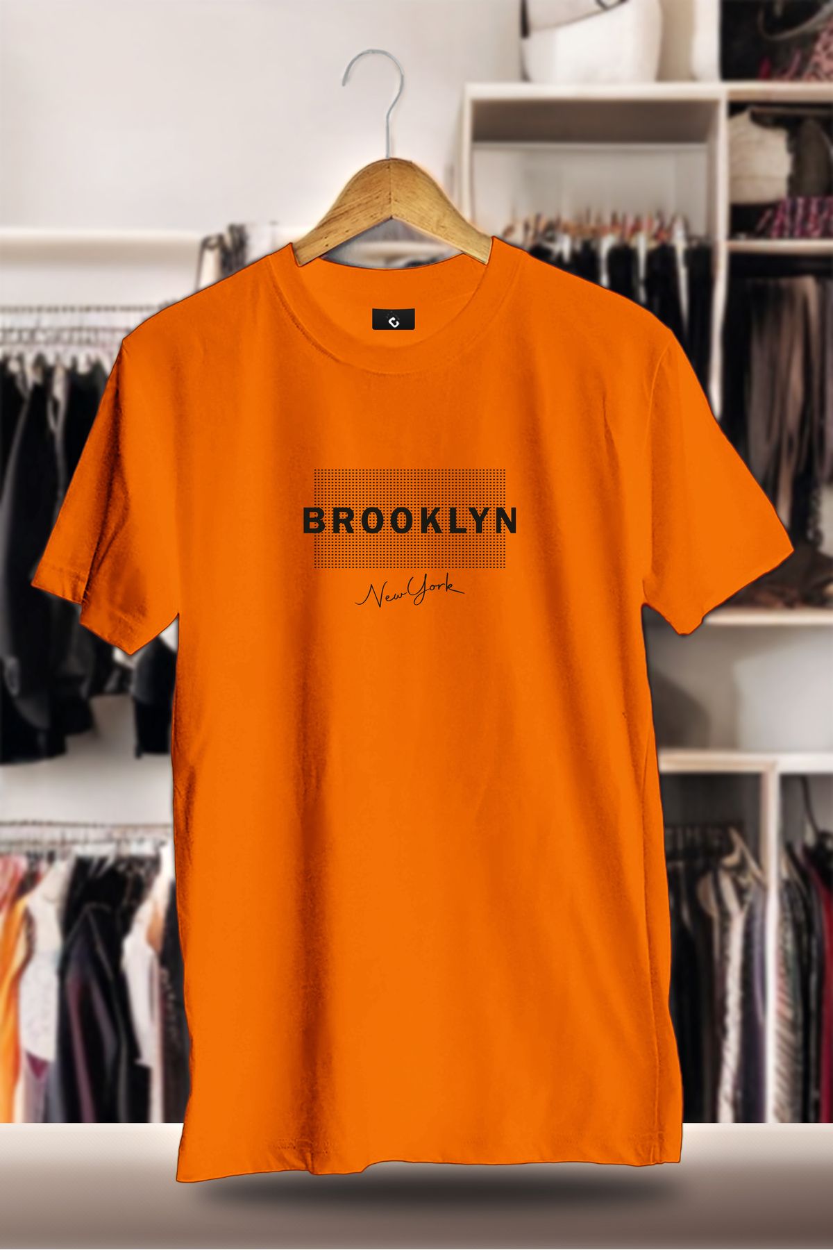 SELF CONTROL Pamuklu Oversize Baskılı 3 İplik Şardonlu Turuncu T-Shirt | Brooklyn Şehir Baskı