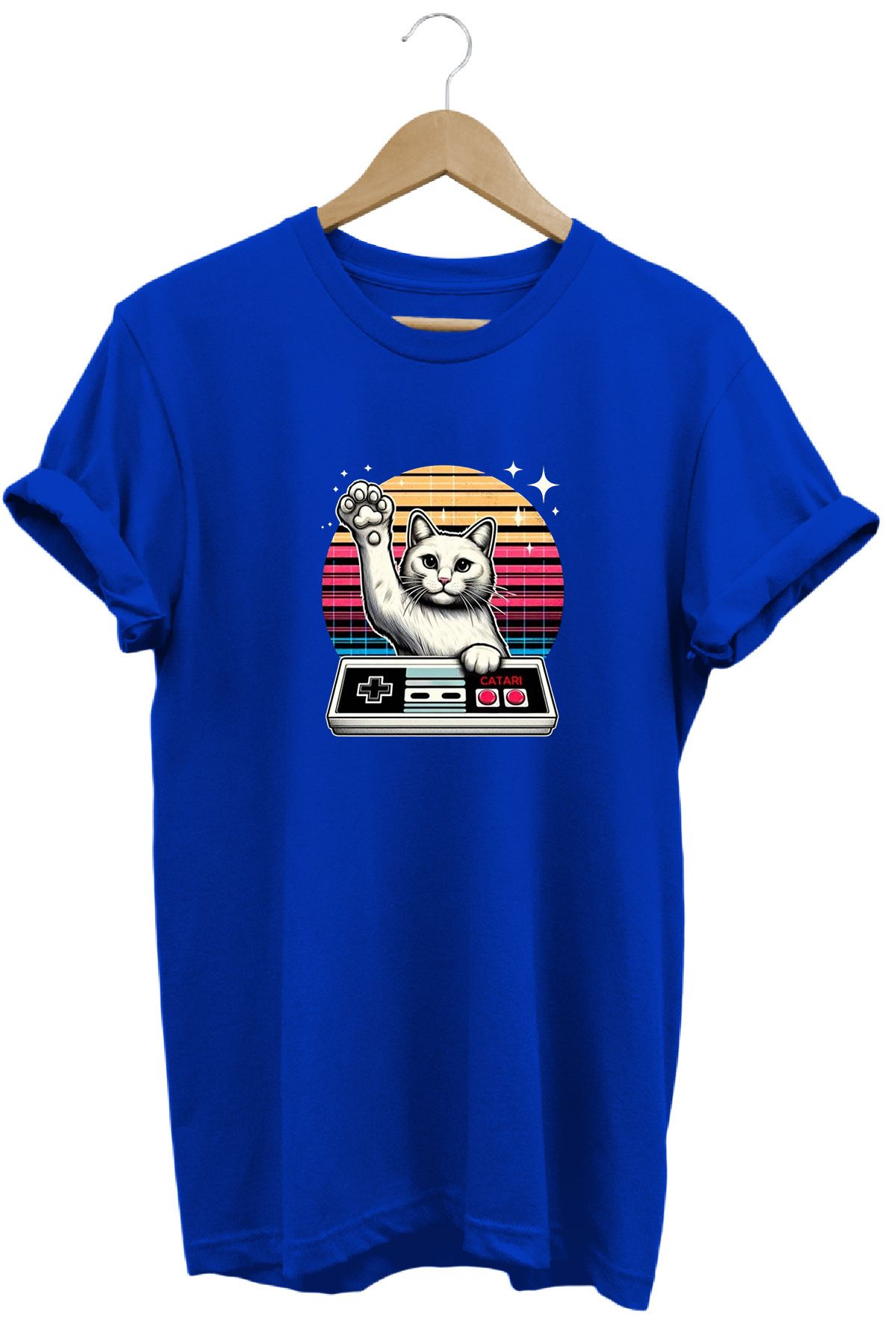 remonz Catari Kedi Baskılı %100 Pamuk Regular Fit Bisiklet Yaka T-shirt
