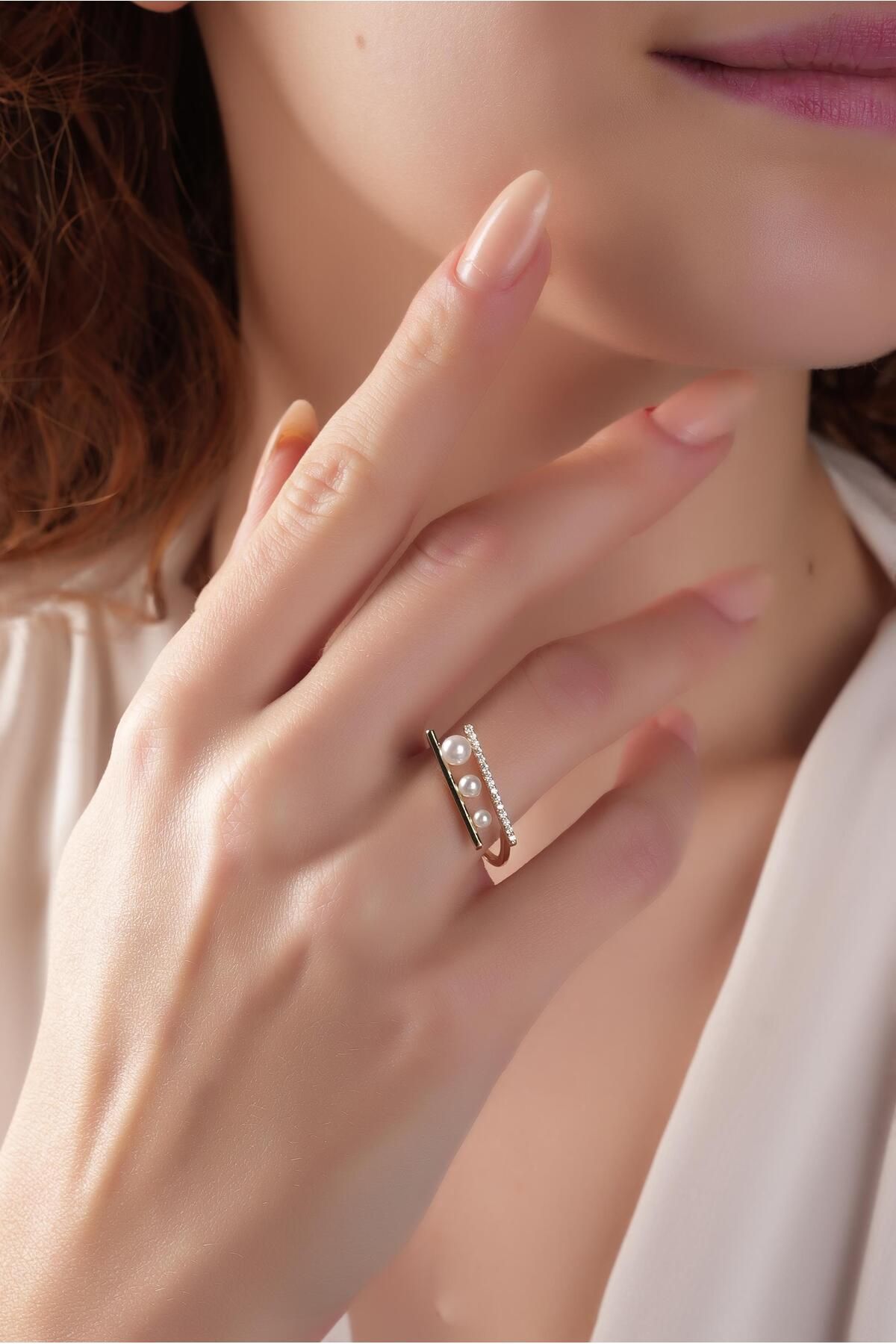 Çlk Accessories Premium Ayarlanabilir Taşlı Sıralı İnci Yüzük 1488