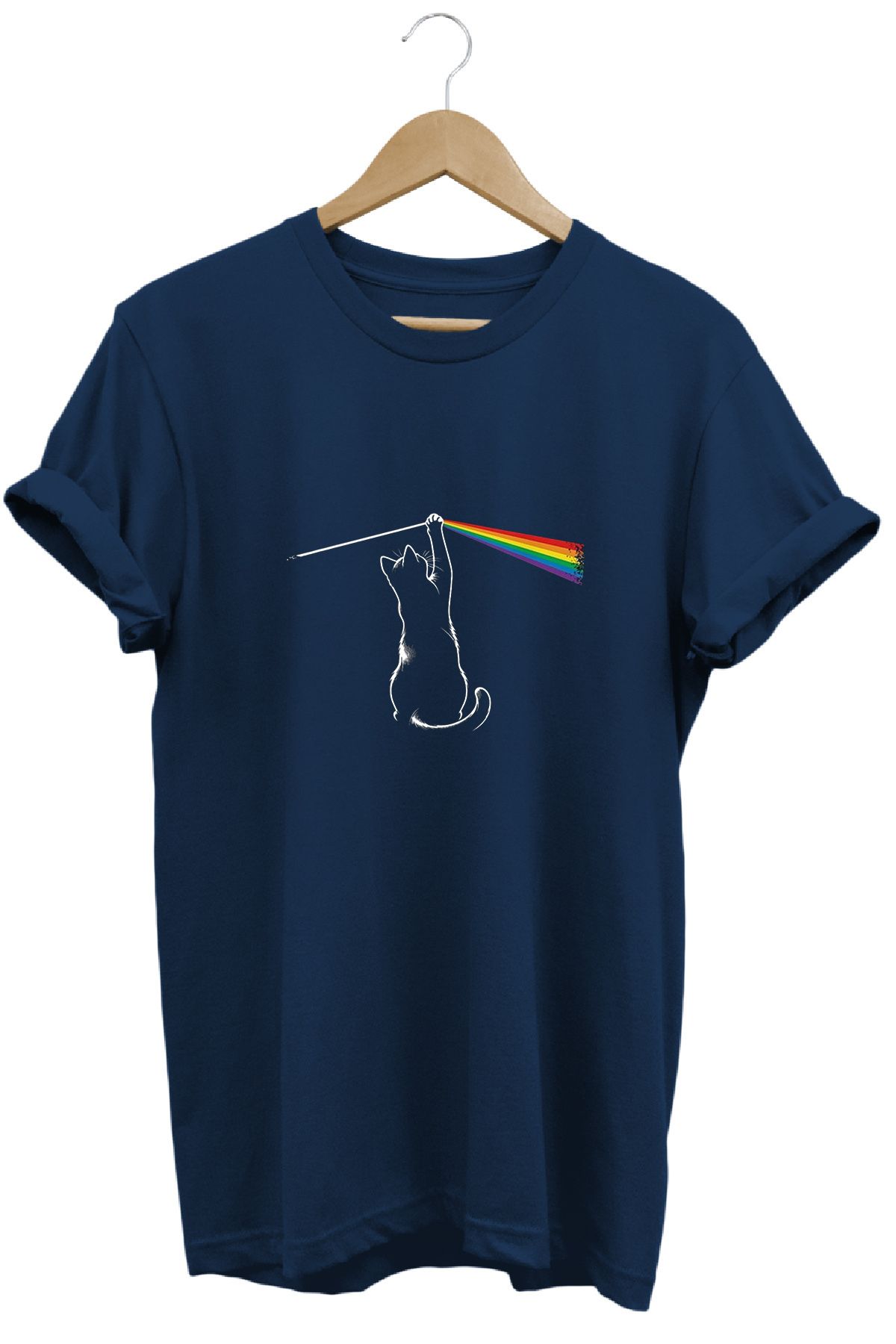 remonz Pink Floyd Kedi Baskılı %100 Pamuk Regular Fit Bisiklet Yaka T-shirt