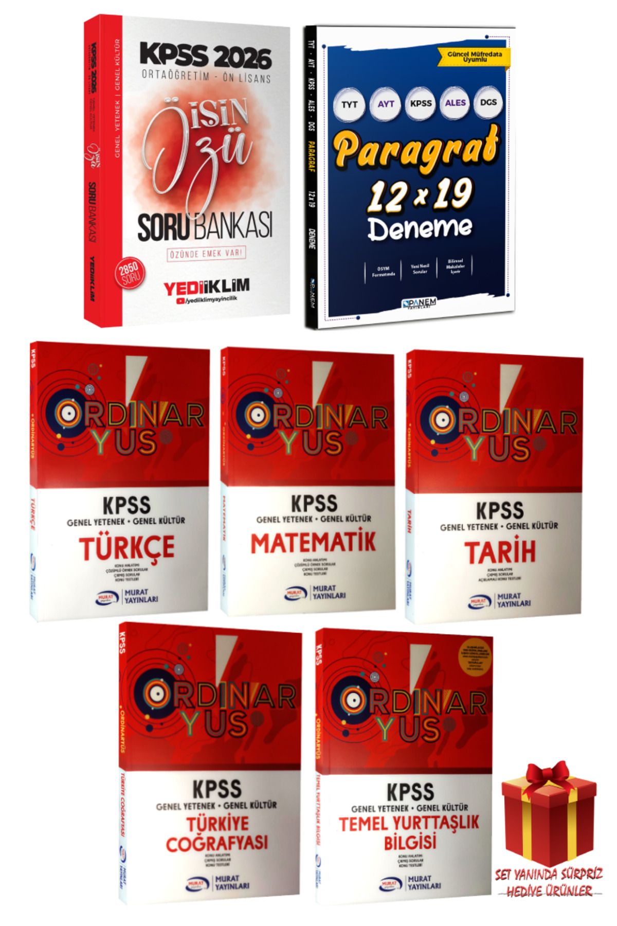 Yediiklim Yayınları 2026KPSS Ortaöğretim-Ön Lisans İşin Özü Soru Bankası+Paragraf SB+Ordinaryus Tüm Dersler Konu Anlatım