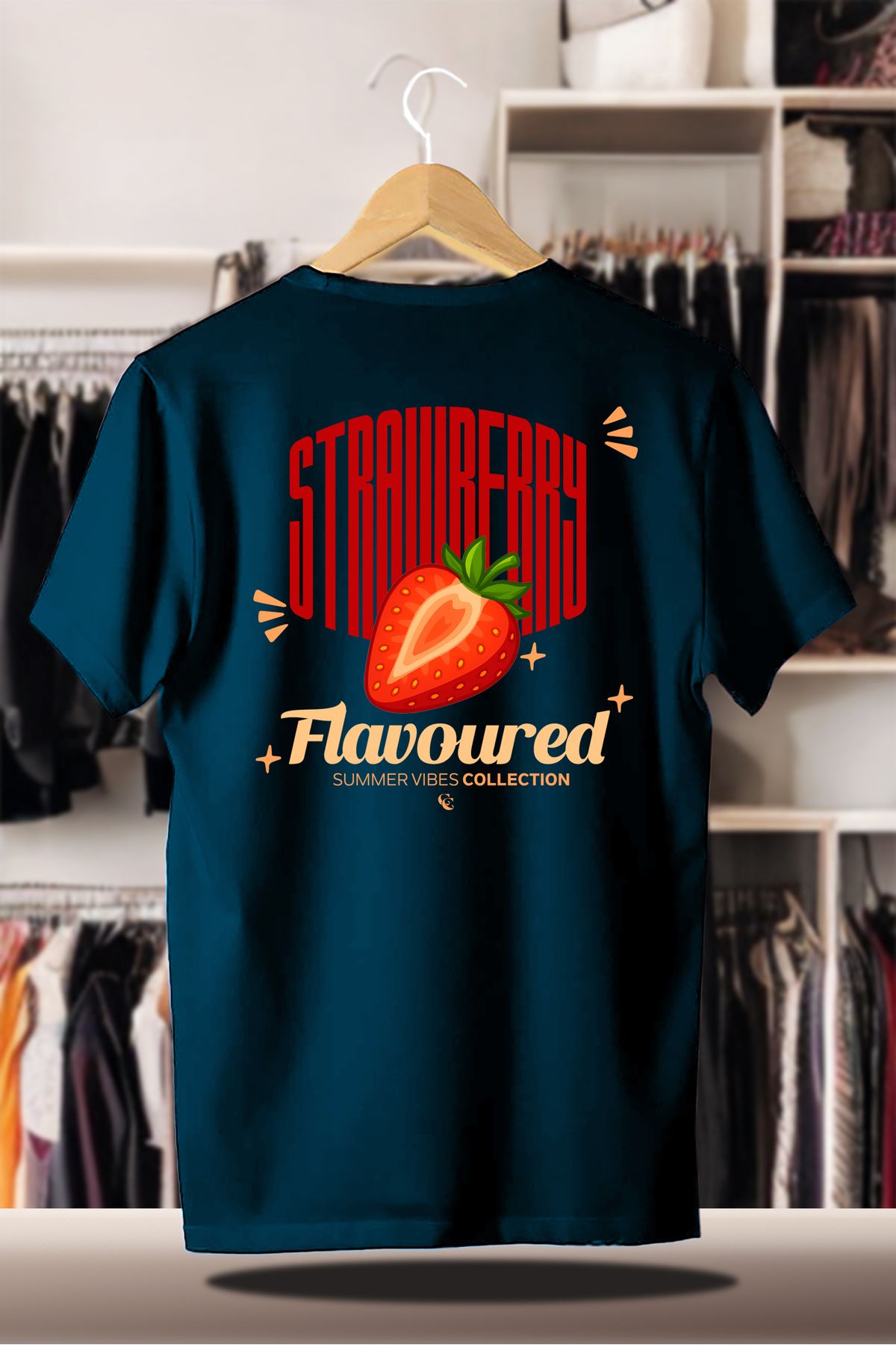 C&C OKULCUNUZ Pamuklu Oversize Baskılı 3 İplik Şardonlu İndigo T-Shirt | Summer Yaz Çilek Flavoured