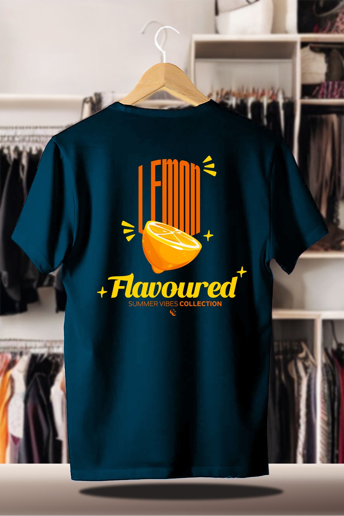 C&C OKULCUNUZ Pamuklu Oversize Baskılı 3 İplik Şardonlu İndigo T-Shirt | Summer Yaz Lemon Limon Flavoured