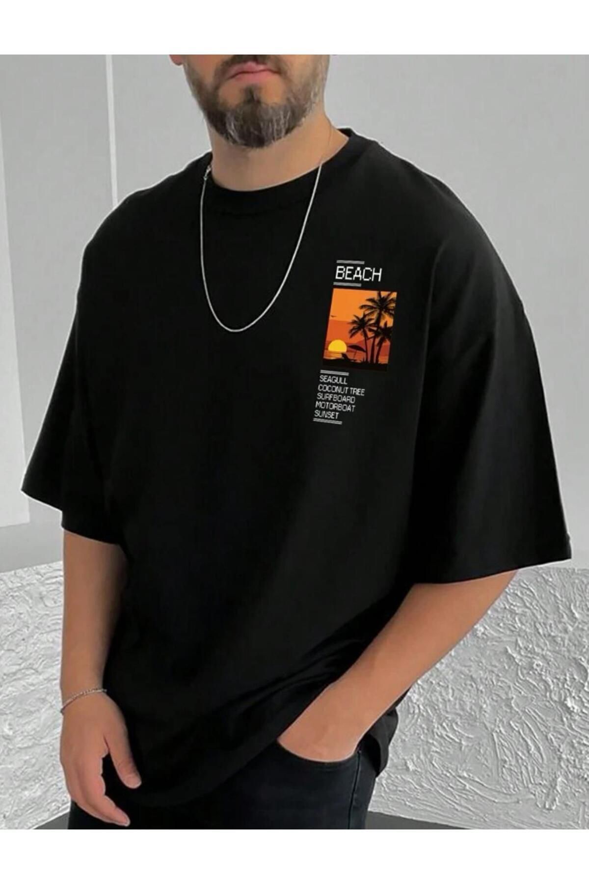 NEMESA Erkek Beach Baskılı Oversize T-shirt