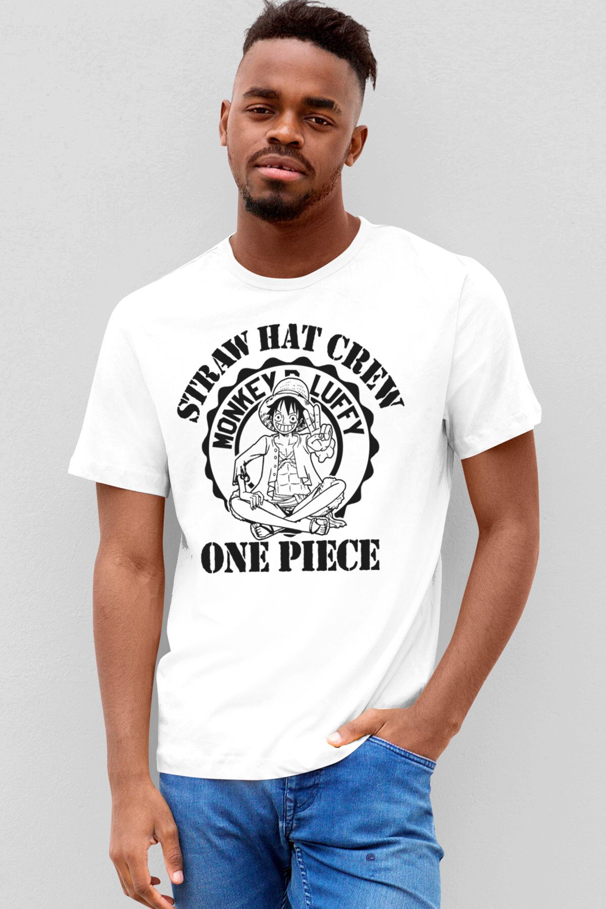 ROCKANDROLL One Piece Logo Beyaz Kısa Kollu Erkek T-shirt