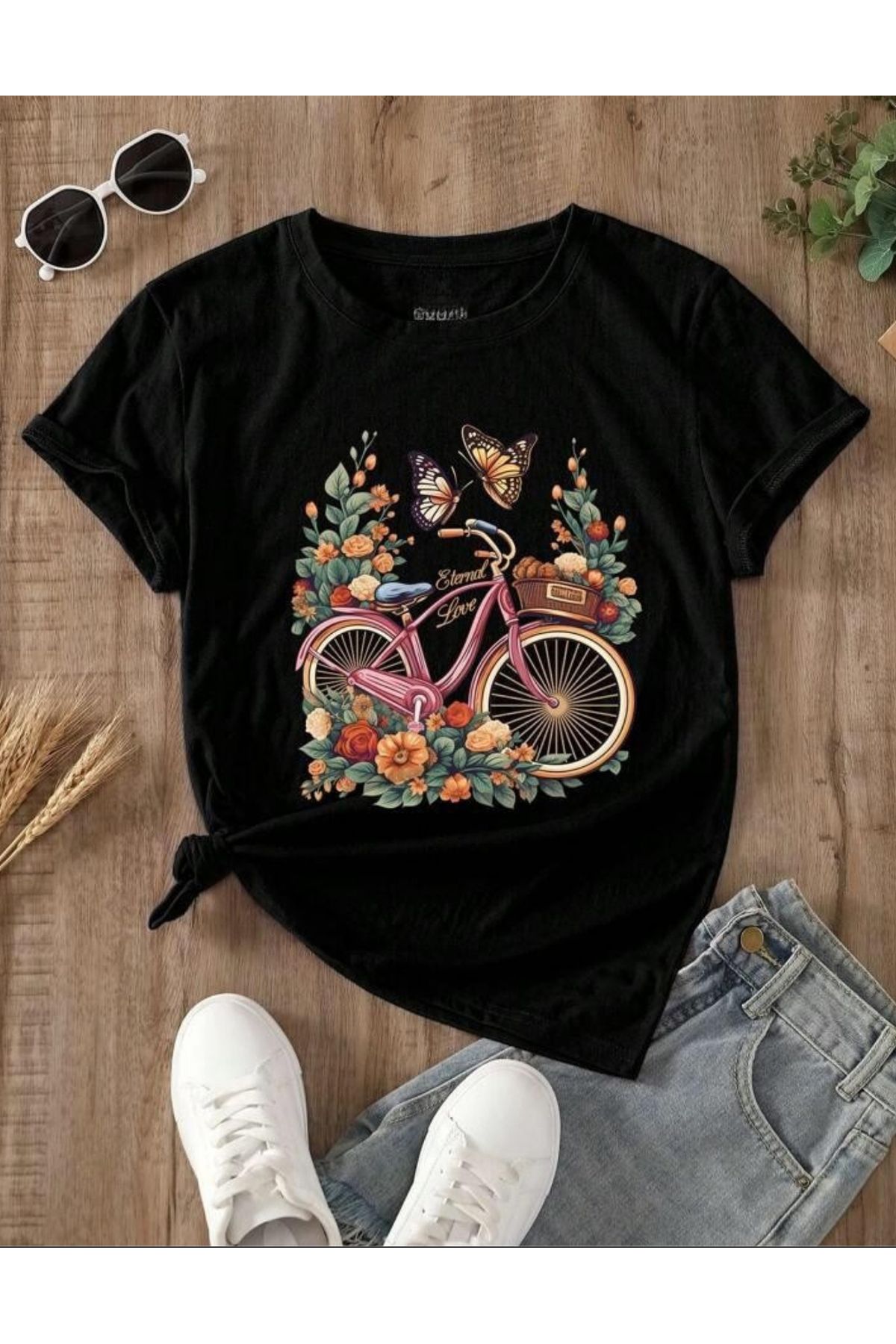 NEMESA Unısex Kadın/Erkek Baskılı Oversize Düşük Kol Bisiklet Yaka T-Shirt