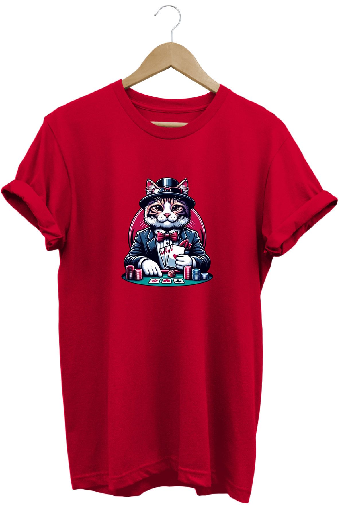 remonz Oyuncu Kedi Baskılı %100 Pamuk Regular Fit Bisiklet Yaka T-shirt