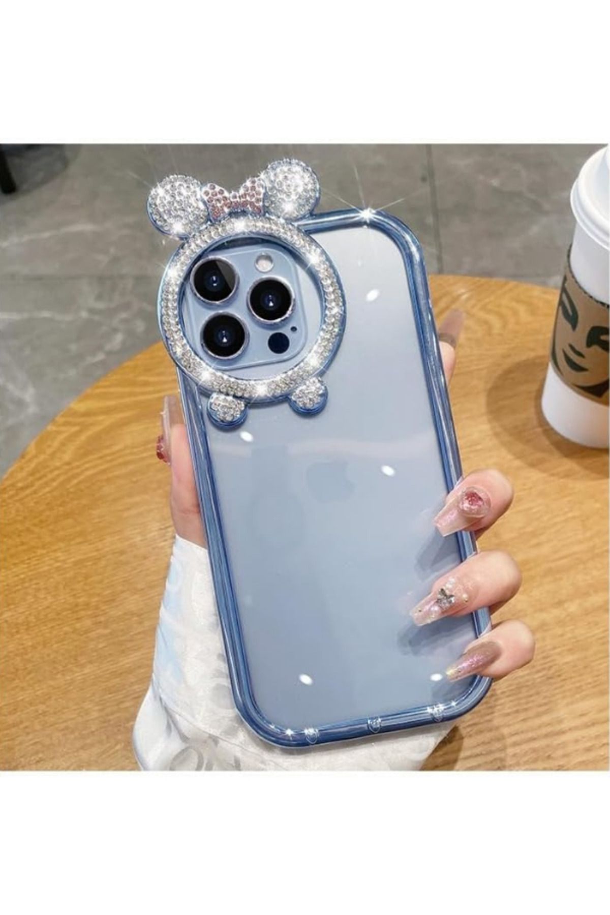 Cleo Cases Tarzını Yansıt iPhone 14 Pro Max Uyumlu Taşlı Minnie Mouse Kulaklı Işıltılı Şeffaf Silikon Kılıf