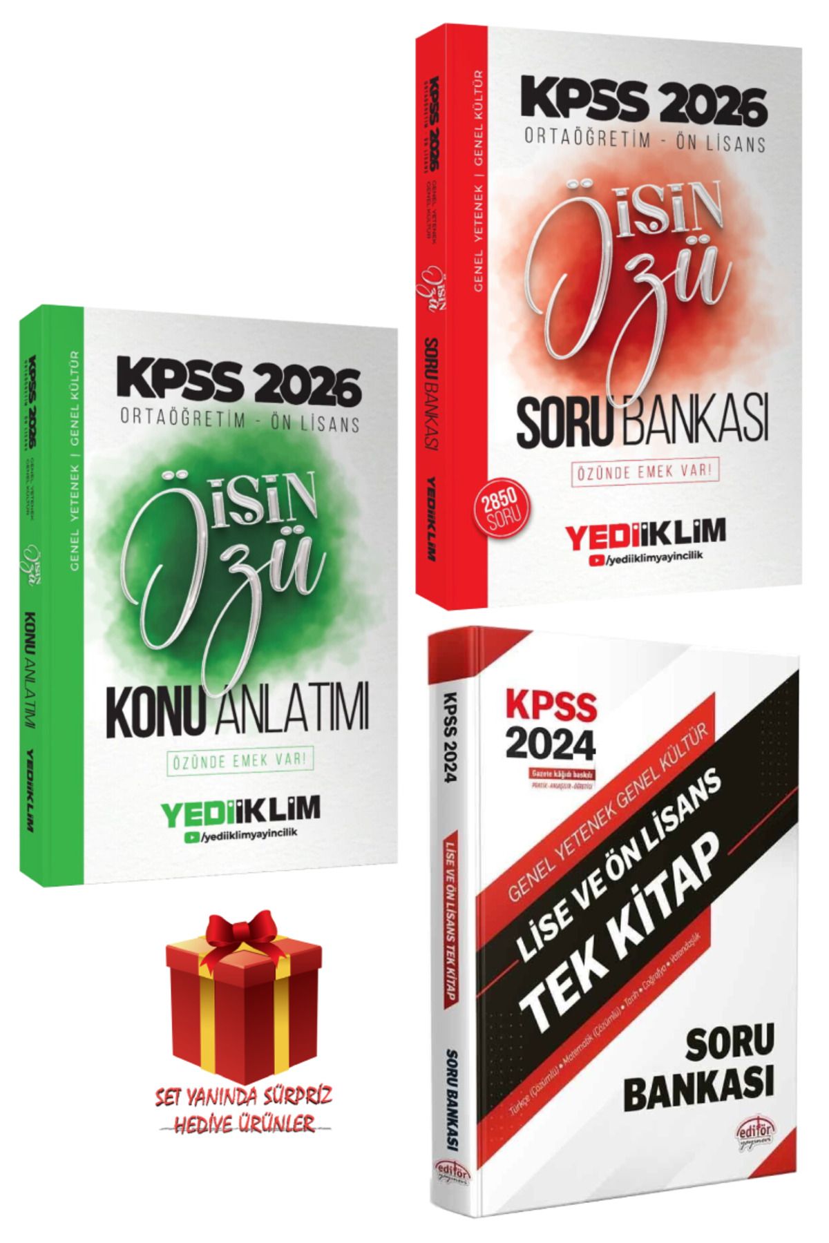Yediiklim Yayınları 2026 KPSS Ortaöğretim-Ön Lisans İşin Özü Konu Anlatımı+Soru Bankası+Tek Kitap Soru Bankası+Hediye