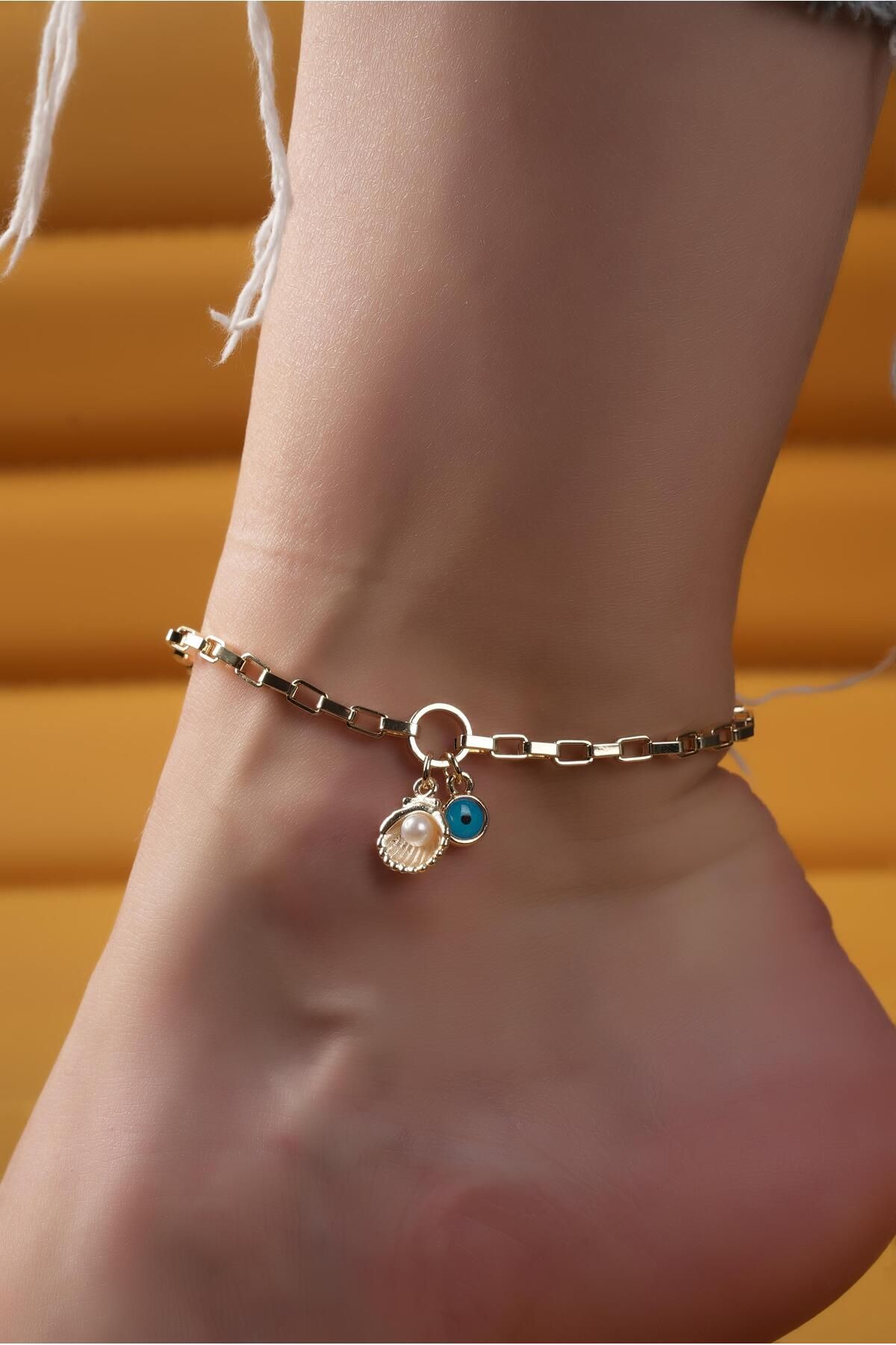 Çlk Accessories Premium Nazar Boncuk İstiridye Geçmeli Halhal 4188