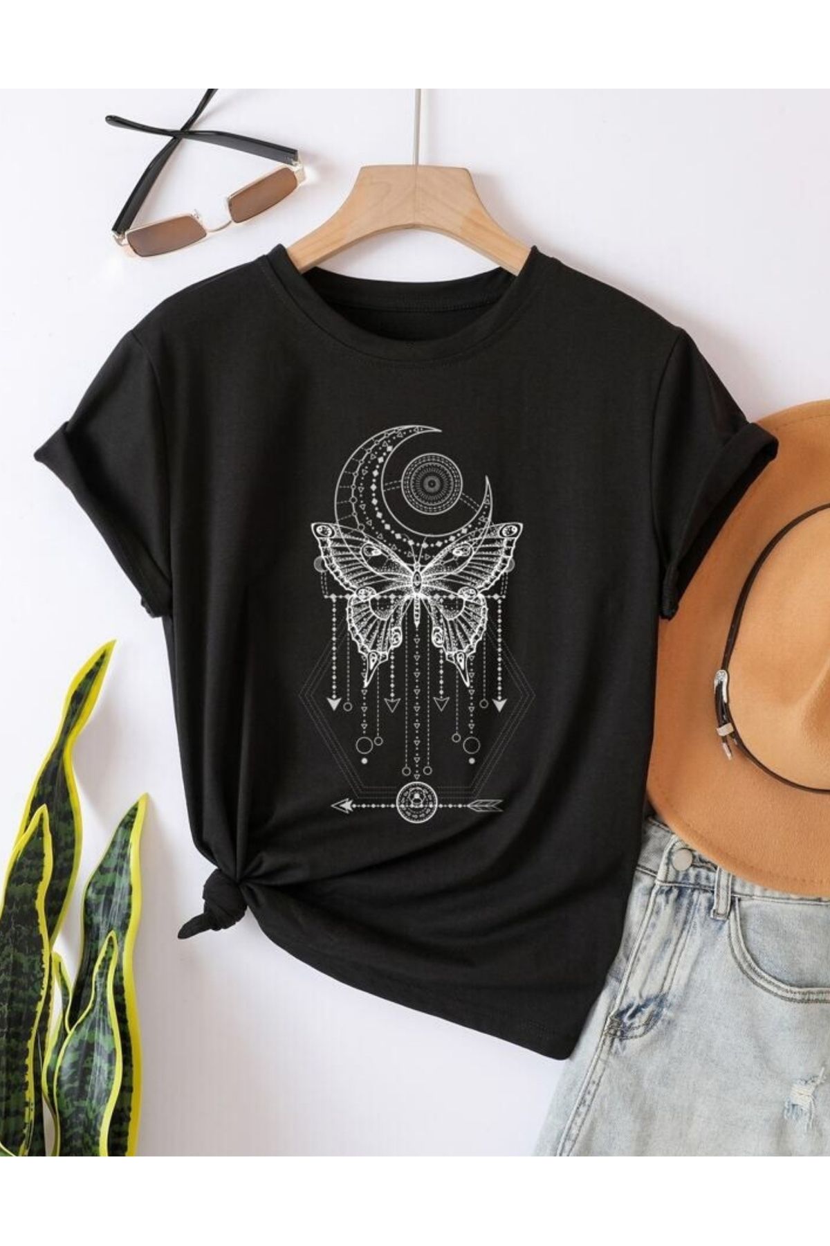 NEMESA Unısex Kadın/Erkek Baskılı Oversize Düşük Kol Bisiklet Yaka T-Shirt