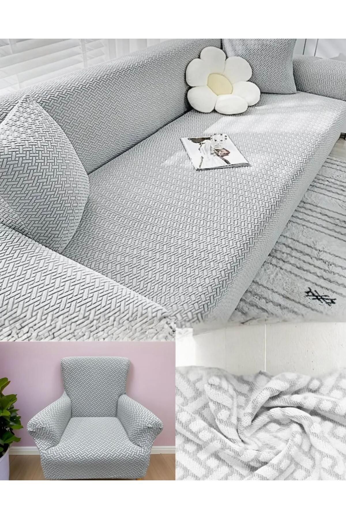 Home Desenli Geçirmeli Koltuk Örtü Seti 3+2+1+1