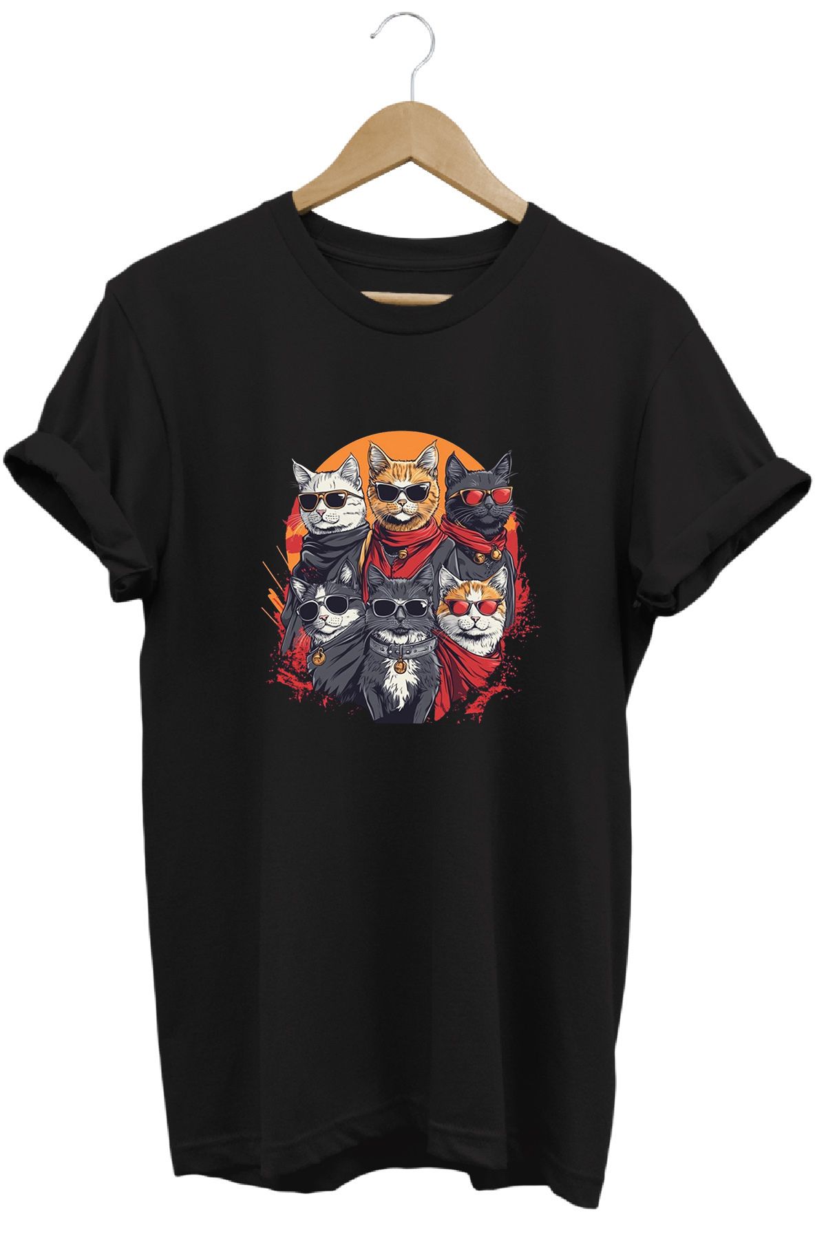remonz Kedi Çetesi Baskılı %100 Pamuk Regular Fit Bisiklet Yaka T-shirt