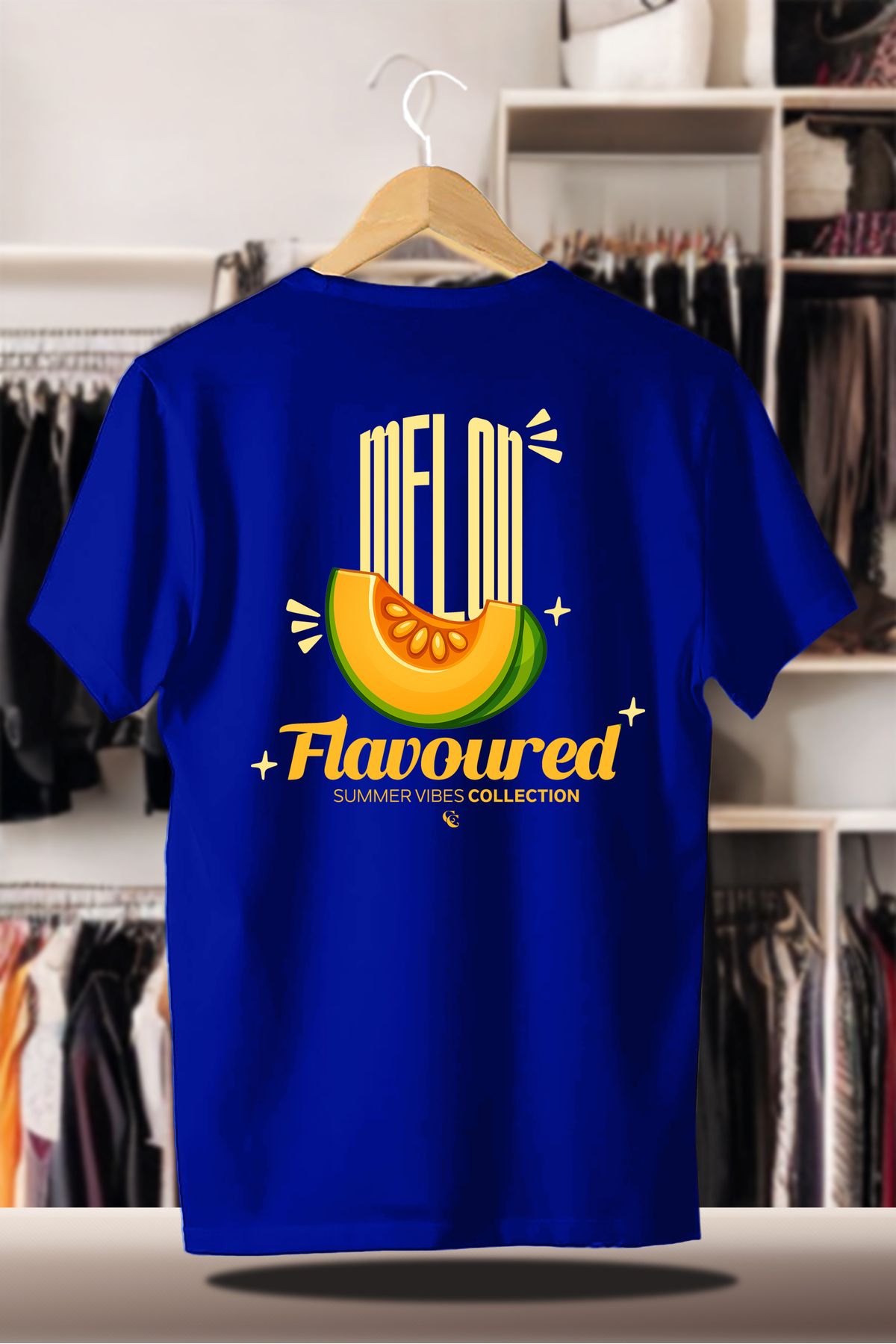 SELF CONTROL Pamuklu Oversize Baskılı 3 İplik Şardonlu Saks T-Shirt | Summer Yaz Melon Kavun Flavoured