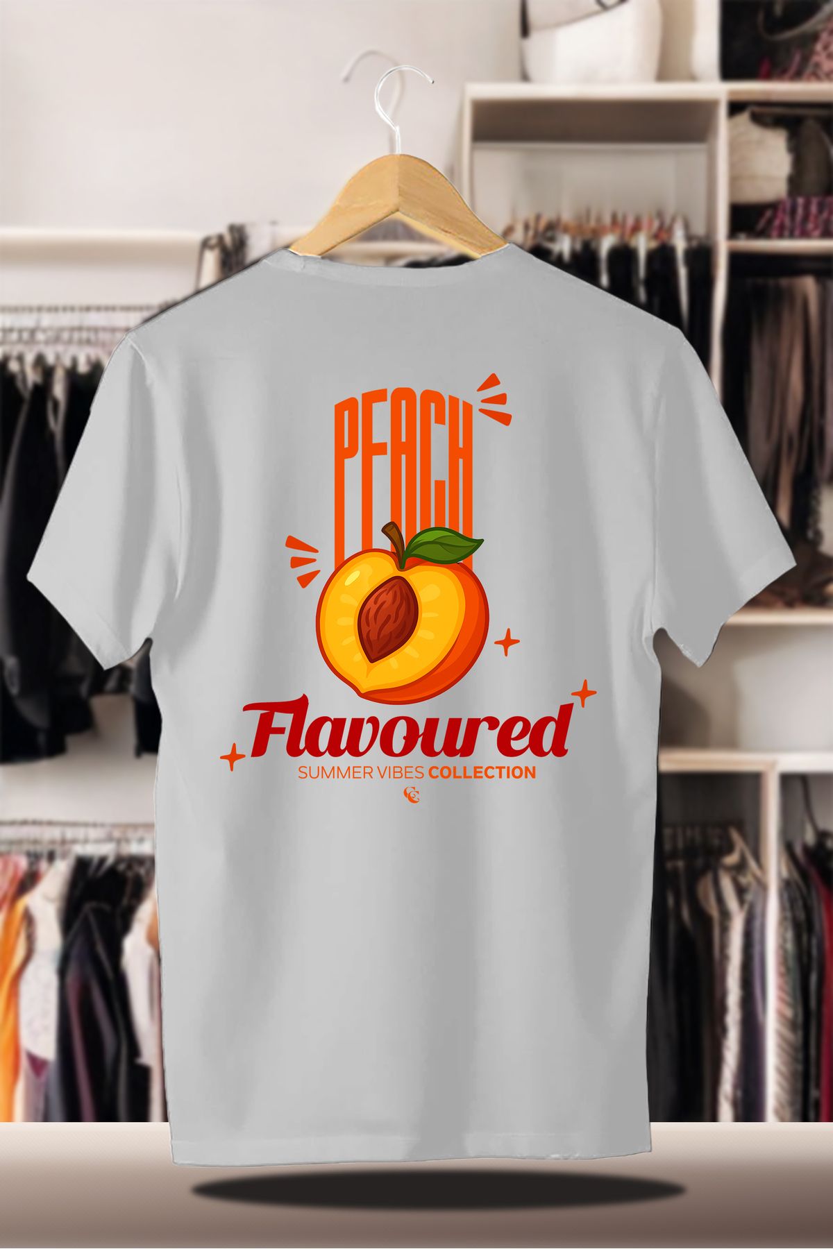 C&C OKULCUNUZ Pamuklu Oversize Baskılı 3 İplik Şardonlu Beyaz T-Shirt | Summer Yaz Peach Şeftali Flavoured