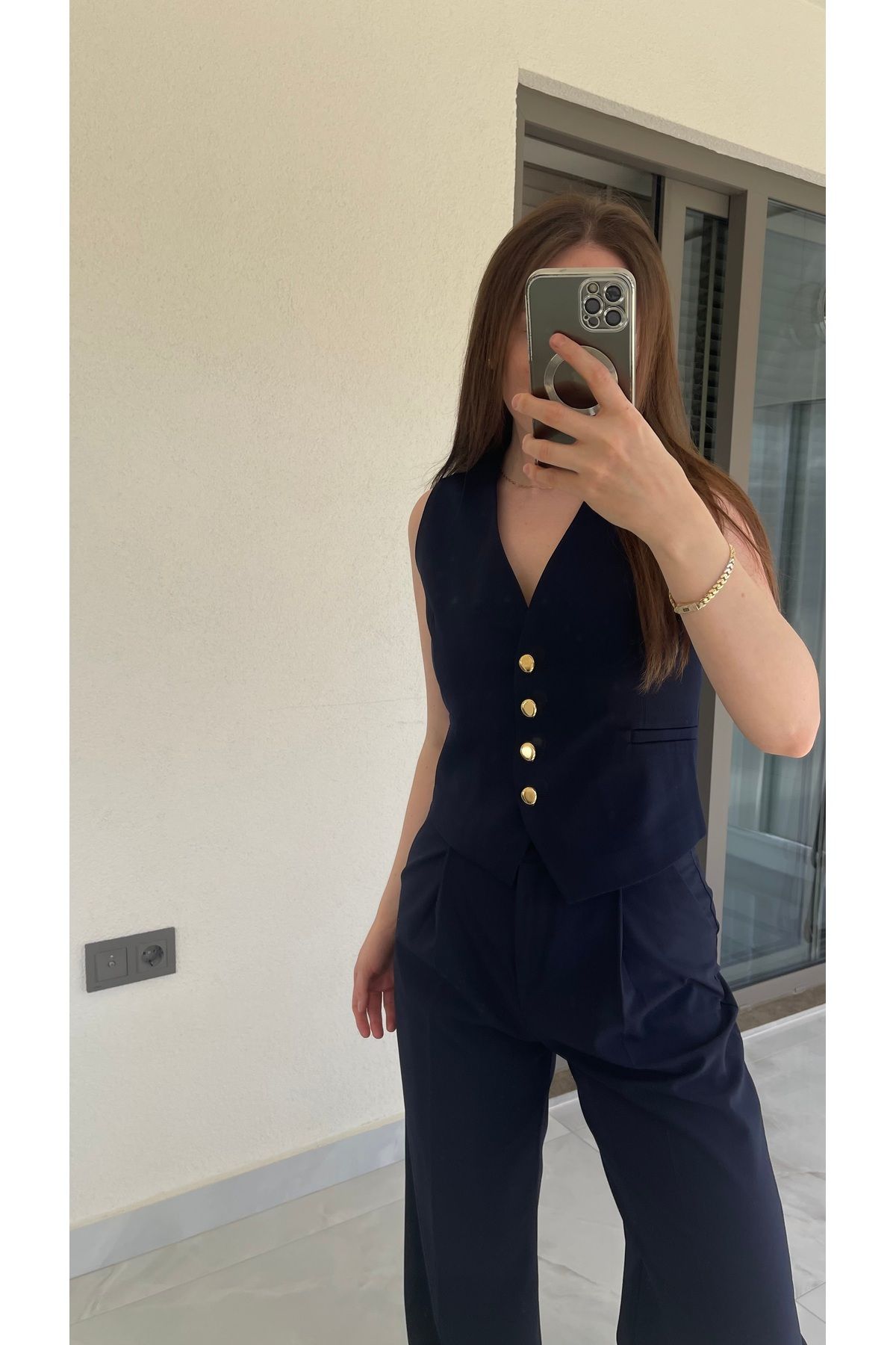 SUB Butik LACİVERT TAKIM GOLD DÜĞMELİ