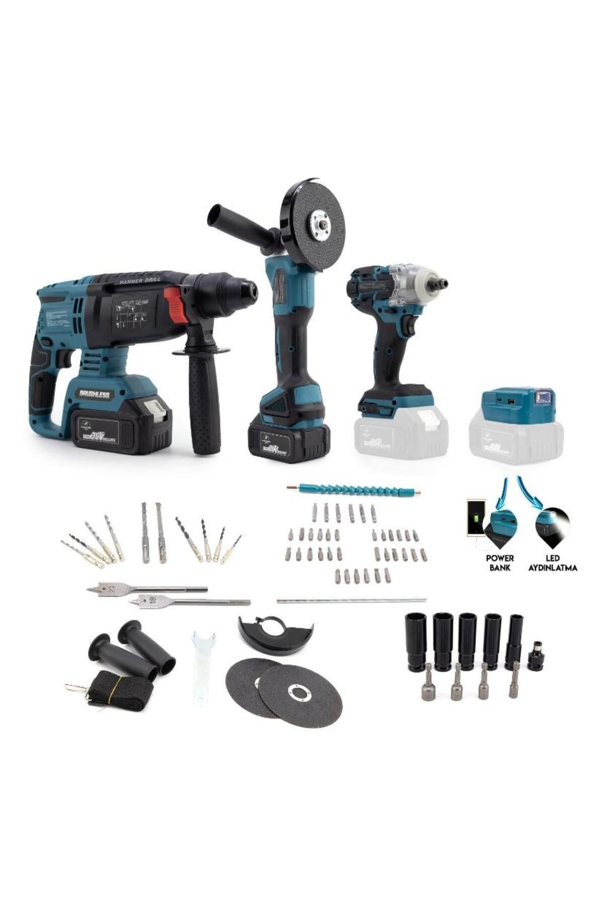 teknotrust 4'lü Set 36v Şarjlı Spral 36v Şarjlı Hilti 36v Bijon Sökme Torklu Vidalama+PowerBank