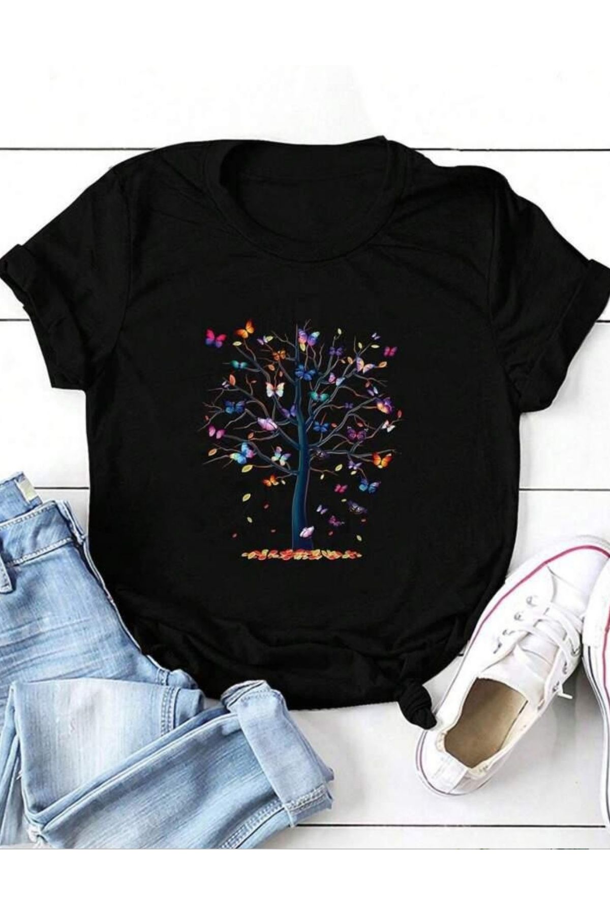 NEMESA Unısex Kadın/Erkek Baskılı Oversize Düşük Kol Bisiklet Yaka T-Shirt