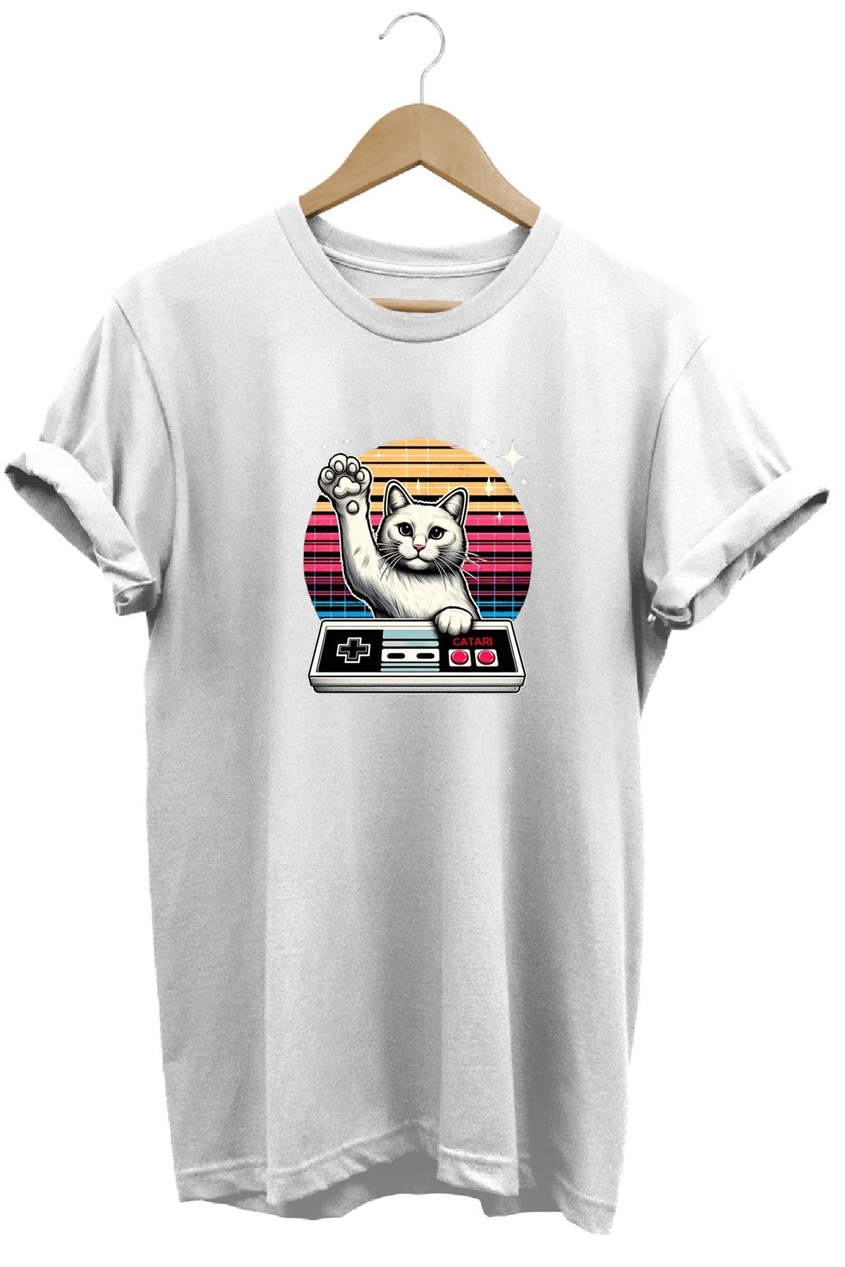 remonz Catari Kedi Baskılı %100 Pamuk Regular Fit Bisiklet Yaka T-shirt