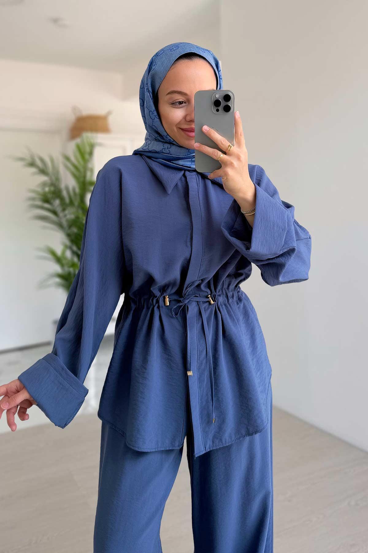 Ka Hijab-Set detaliat cu șnur cu croială relaxată - Indigo 2
